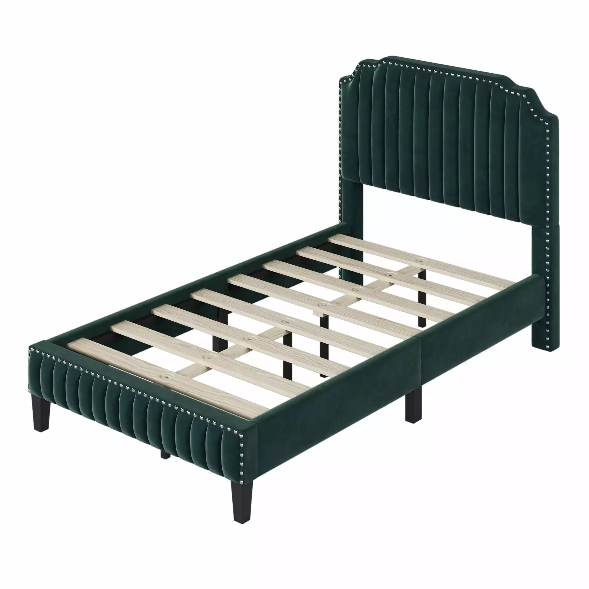 SESSLIFE Upholstered Platform Bed. Full Bed Frame with Headboard. No Box Spring Needed. Modern Full Size Upholstered Platform Bed Frame for Teens Adults. Wood Slat Support. Holds 450lbs. Green