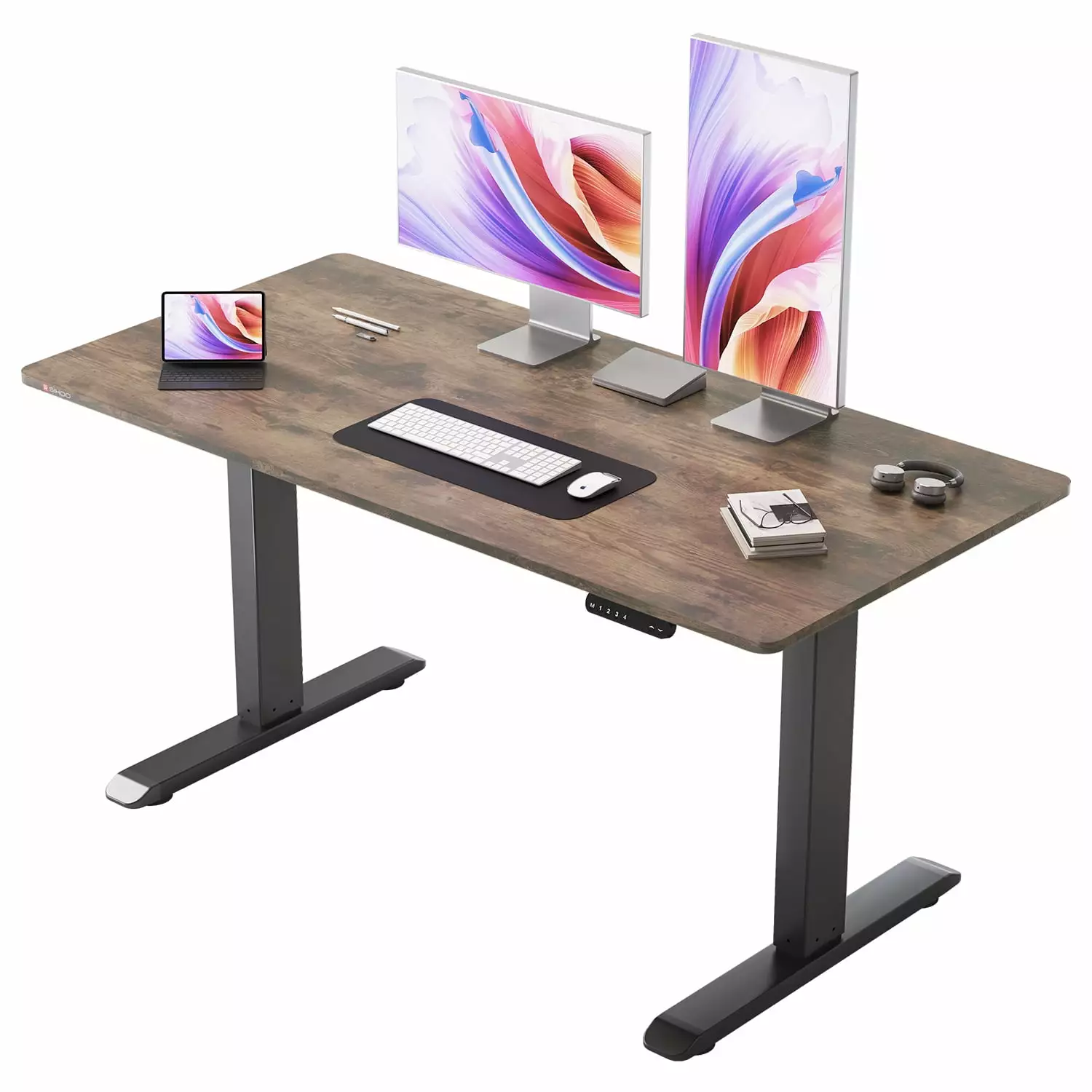 SIHOO Standing Desk Electric Stand up Desk Height-Adjustable Desk-55*28 Big Board Office Desk Task Table-Black Leg & Walnut Brown Board