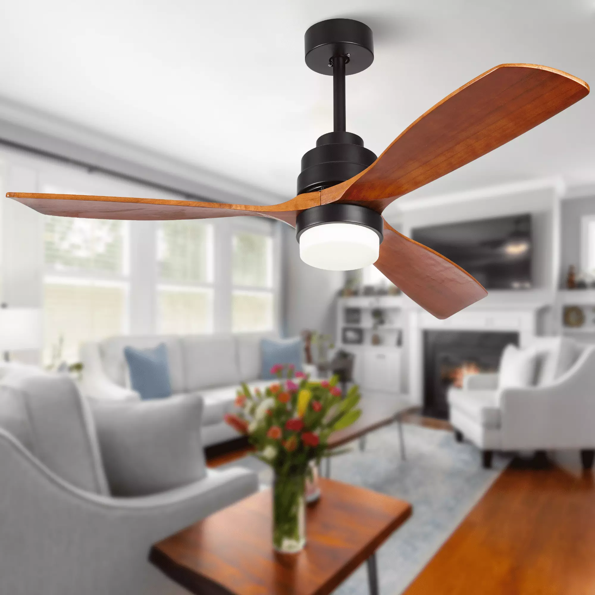 SITERGOFAN 52inch Ceiling Fan with Light.3 Blades Wood Modern Ceiling Fans with Remote Control for Outdoor/Indoor.Kitchen.BedRoom.Dining Room.Patio