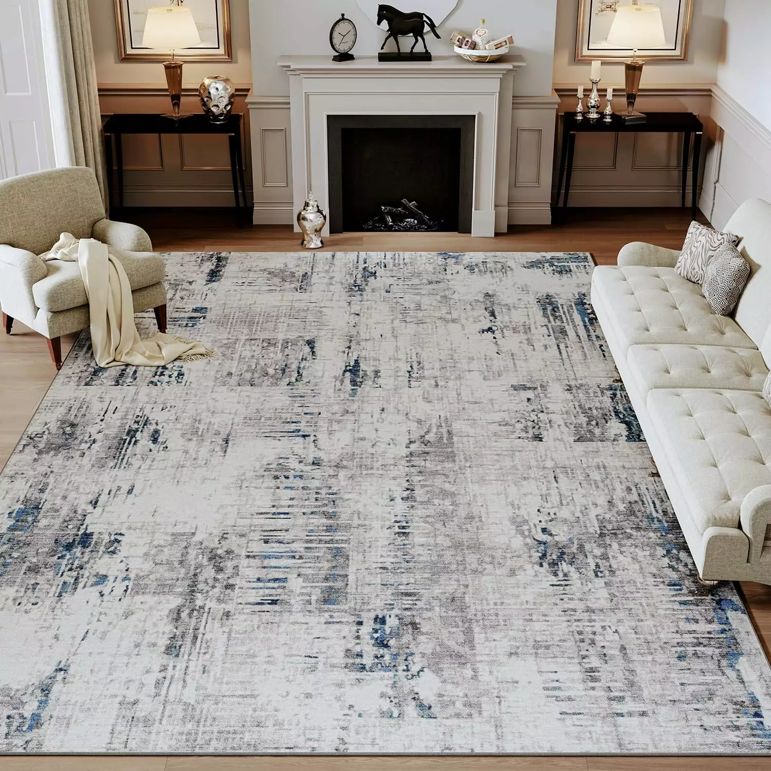 SIXHOME 5'x7' Area Rugs for Living Room Modern Abstract Area Rugs Machine Washable Rugs Indoor Distressed Rugs Bedroom Dining Room Kitchen Aesthetic Home Decor Soft Non Slip Carpet Navy Blue