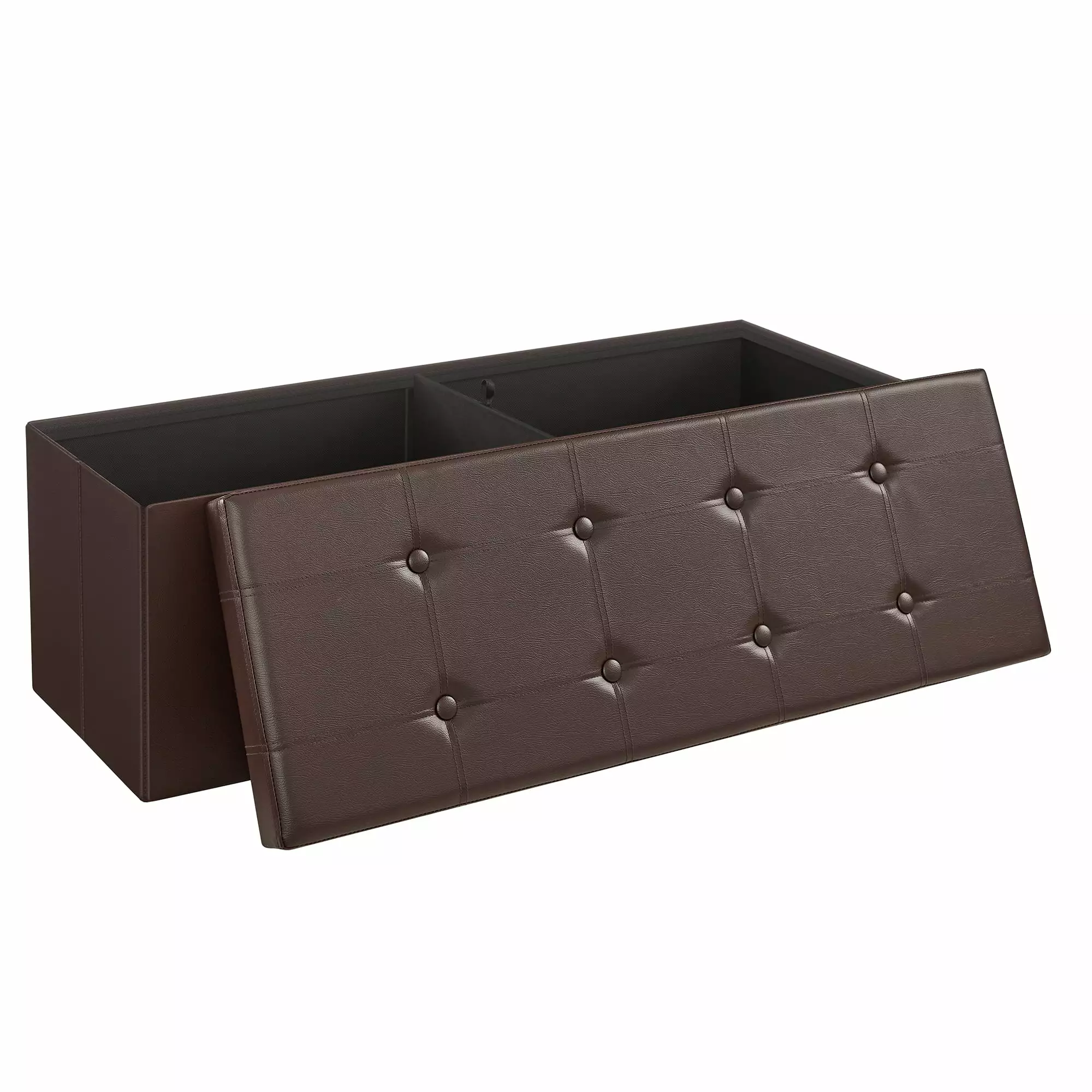 SONGMICS 43 Storage Ottoman Bench Leather Ottoman with Storage Hold up to 660lb Folding Footstools for Bedroom Brown