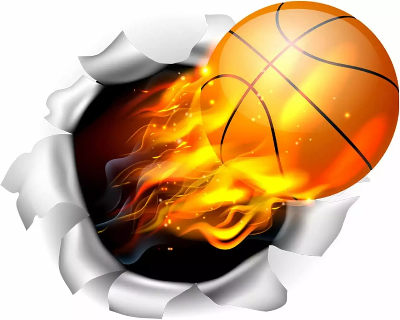 STONCEL 3D Basketball Wall Stickers Decal Removable Self-Adhesive Breakthrough Fireball Wall Decor Flying Basketball Wall Art for Men Boys Kids Room Bedroom Playroom Mural