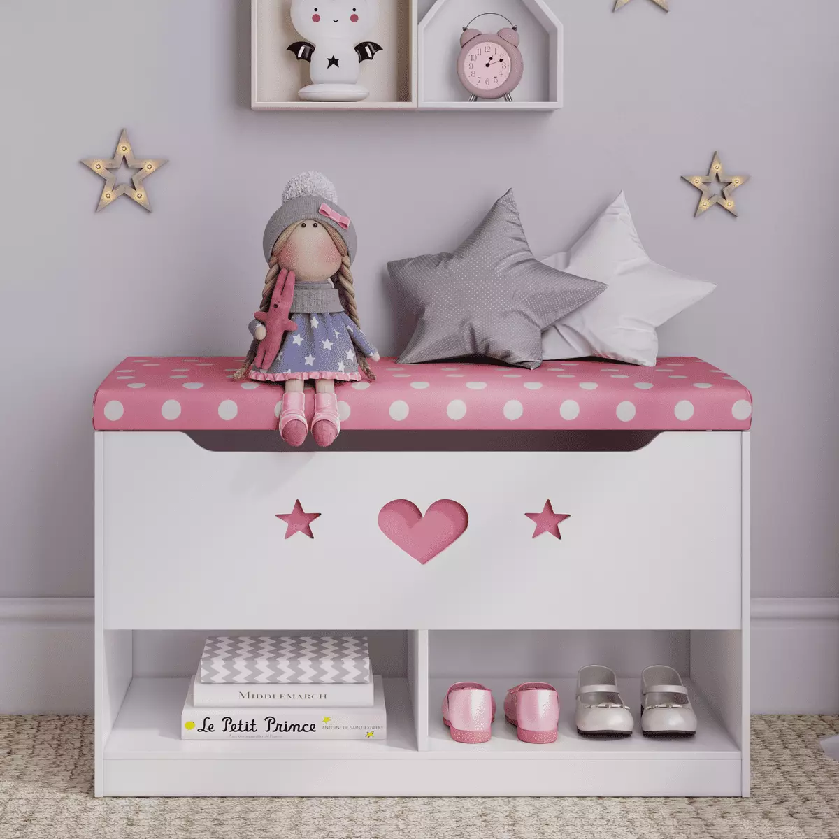 STURDIS Kids Toy Box ?C Pink & White with Cushion Storage Bench Seat. Toy Storage Chest and Cubby Space for Shoes and Books Organizers