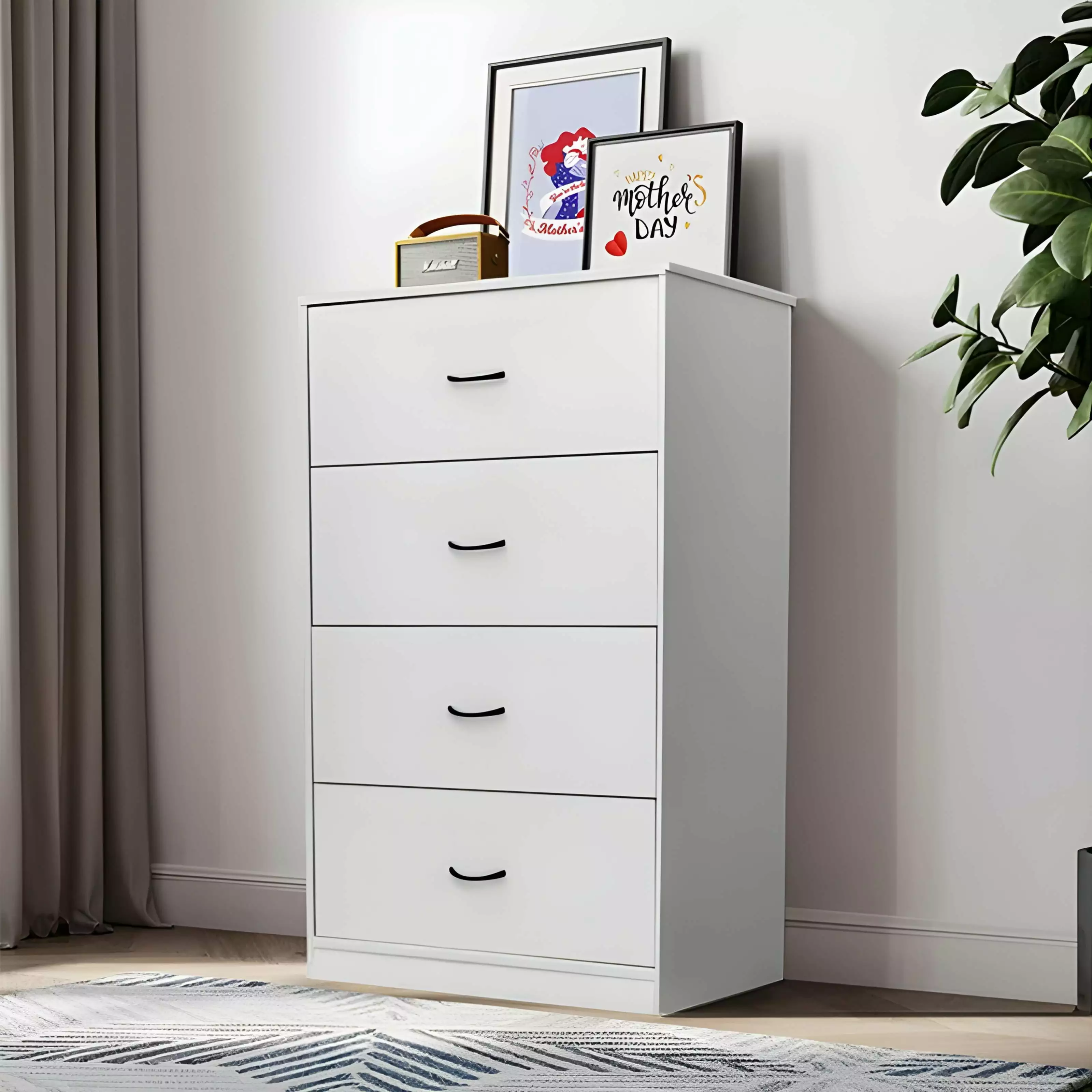 SUGIFT 4 Drawer Wood Dresser for Bedroom. Modern Storage Cabinet Dresser . Light Gray