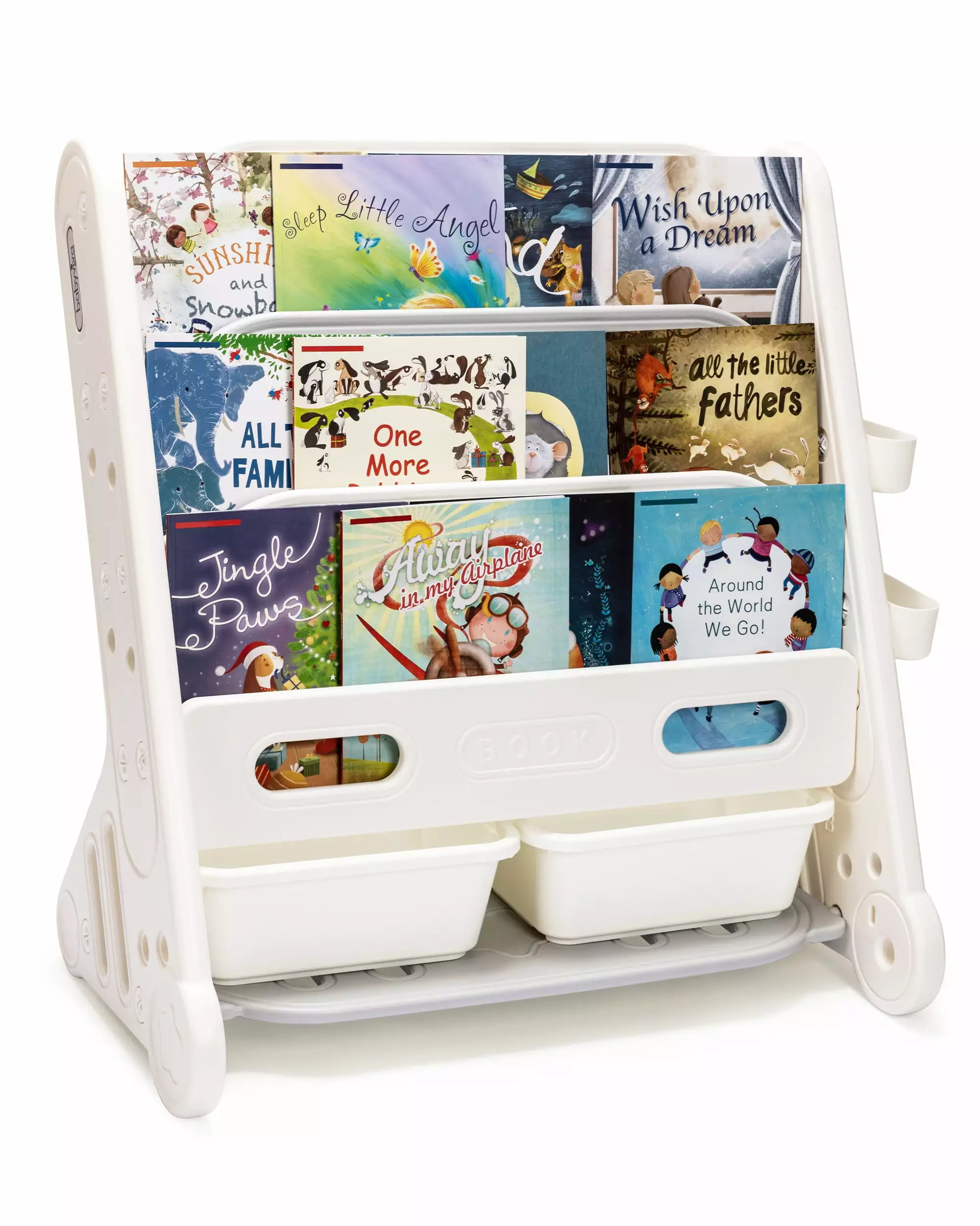 SULIVES Kids Bookshelf Spacious Storage for Boys Girls Bookcase. Easy Assembly 4-Shelf Bookcase with 2 Storage Boxes