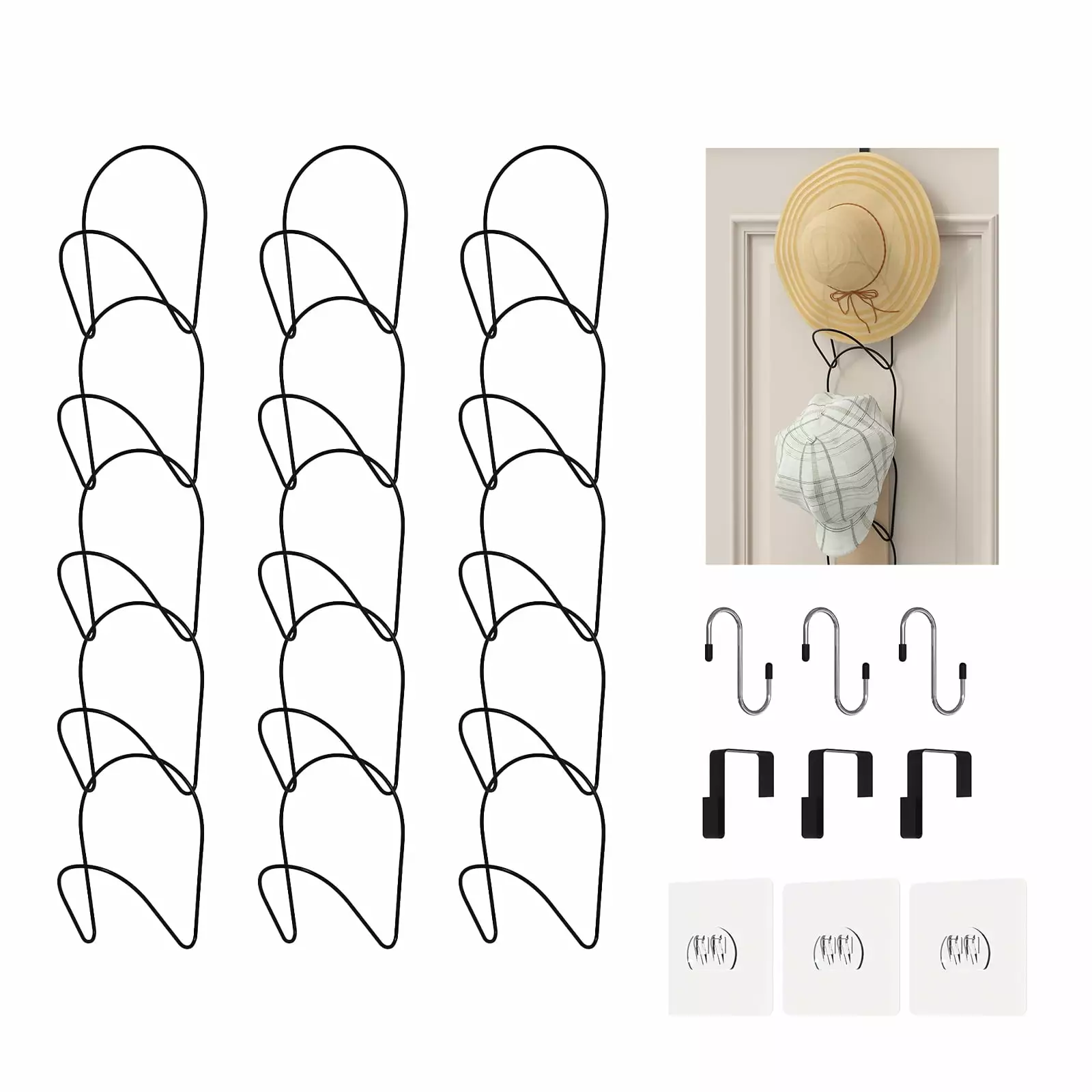 SUNFICON Baseball Cap Rack Hat Rack Wig Rack Organizer Holder Closet Over Door Hanger Wall Mounted Black 15 Pack