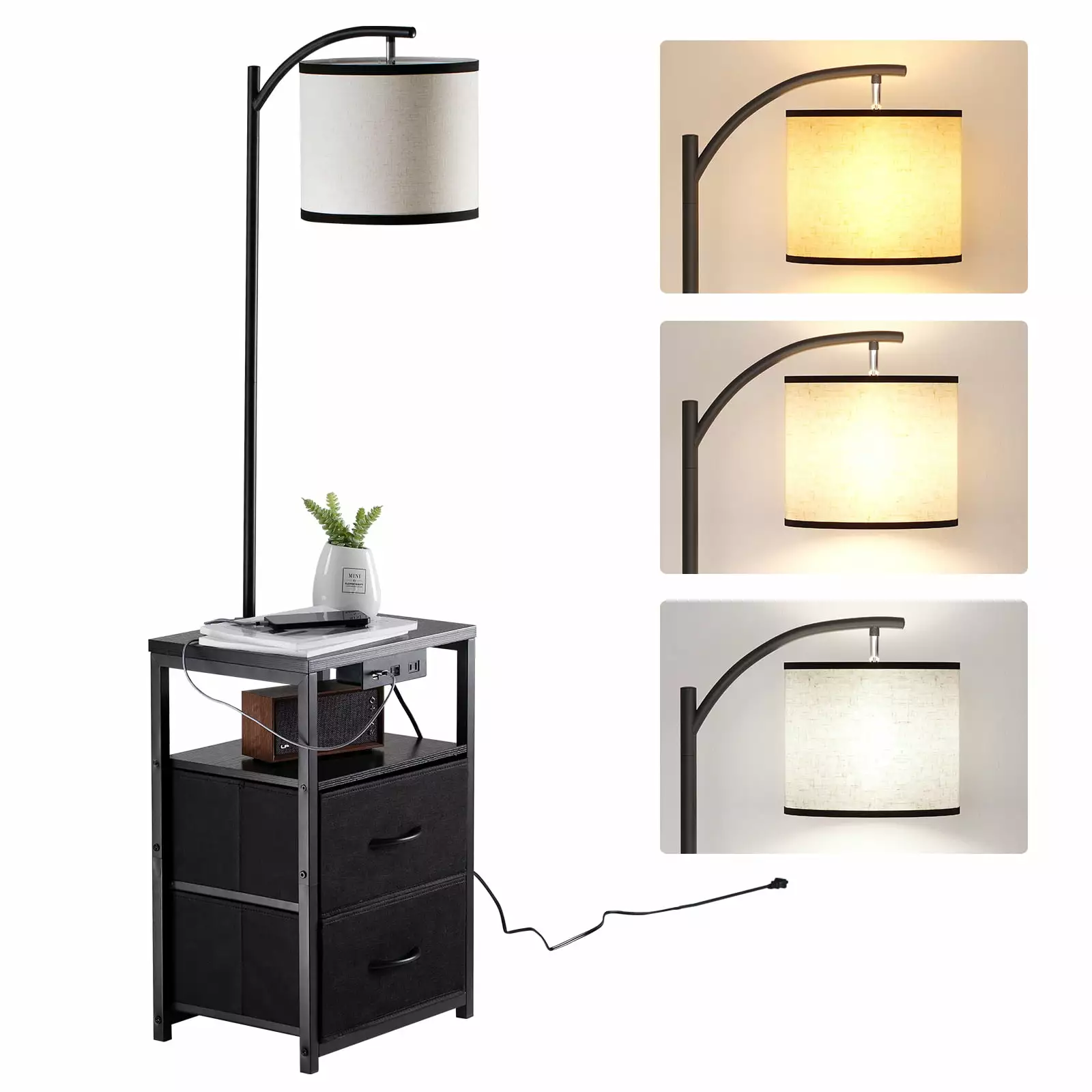 SUNMORY Floor Lamp with Table & 2 Drawers. Lamp with USB Port and Outlet. Lamps for Nightstand with 3 Color Temperature Led Bulb Included. Floor Lamps for Living Room. Bedroom and Home Office. Black