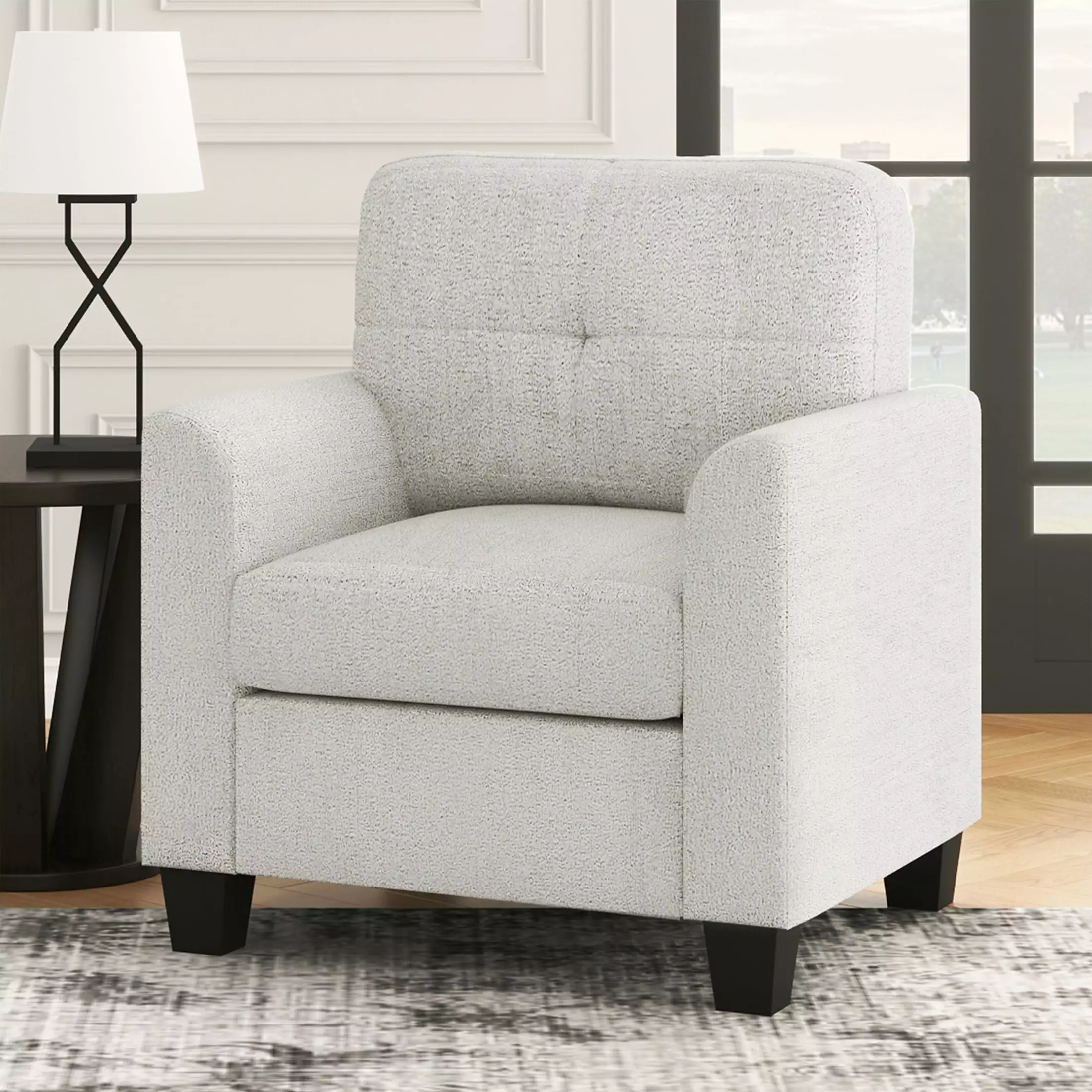 SYNGAR Accent Chair. Mid-Century Armchair with 2.6-inch Thick cushion and Button Tufted Back. Solid Wood Legs. Accent Armchair for Living Room and Bedroom. Reception Room. Beige