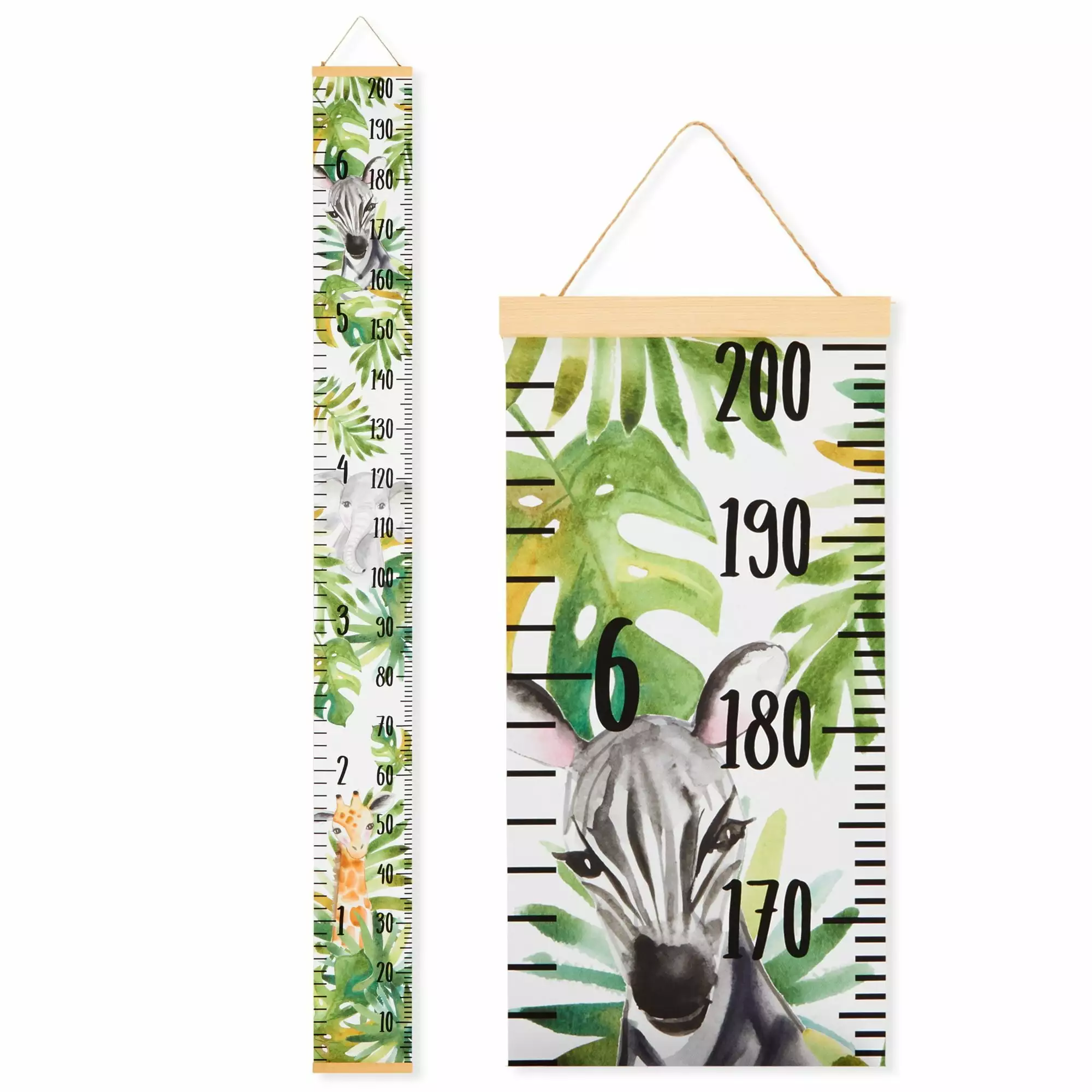 Safari Height Chart for Kids and Baby - Canvas Removable Growth Chart with Wooden Frame - Measurement Ruler for Wall - Jungle Theme Nursery Decor - 79 x 7.9