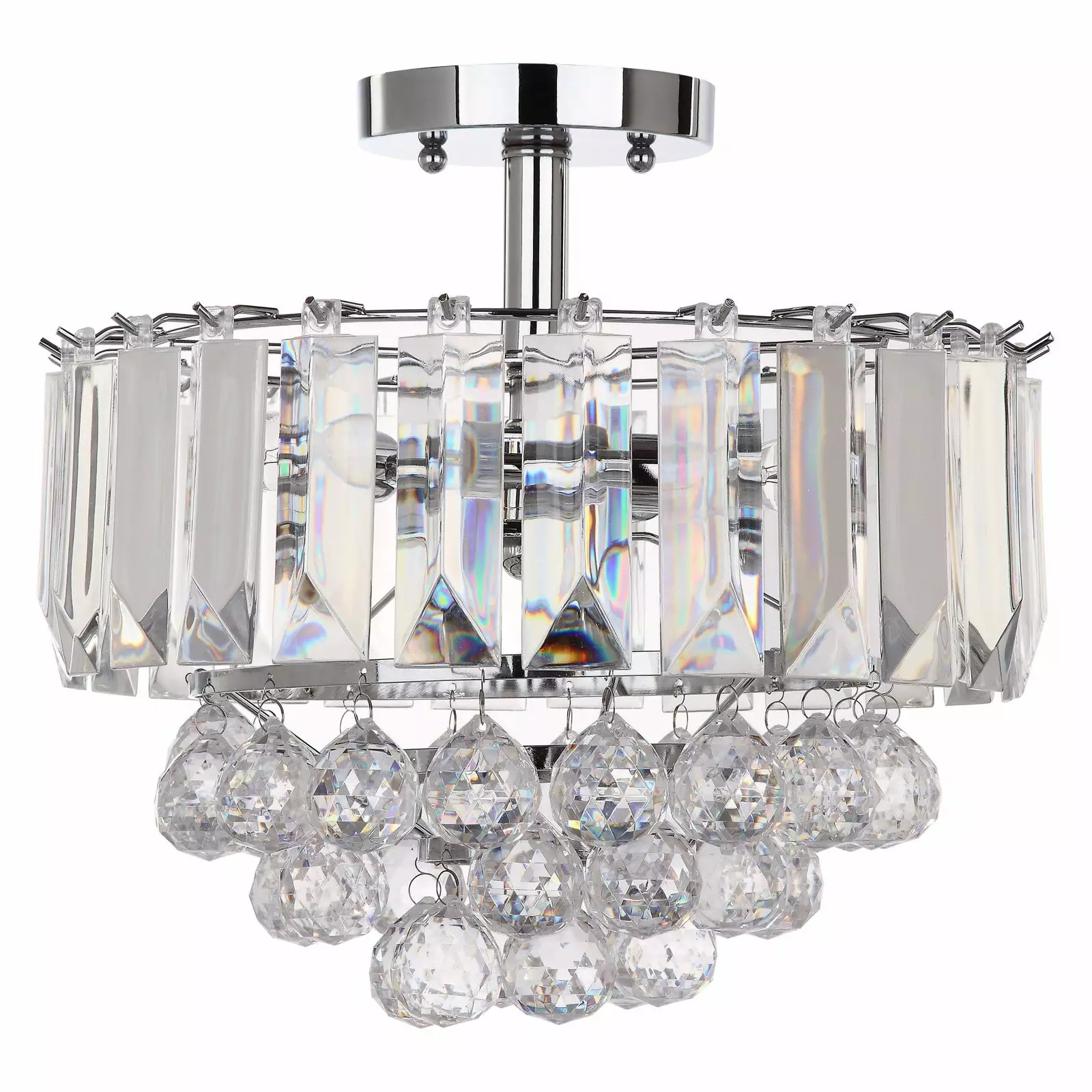 Safavieh Vaxel 3-Light 13.5 in. Dia. Flush Ceiling Mount. Chrome/Clear