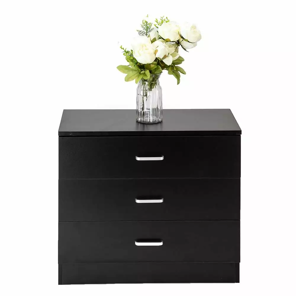 SalonMore Black Nightstand Bedroom Storage Bedside Table Side End Table with 3 Drawers