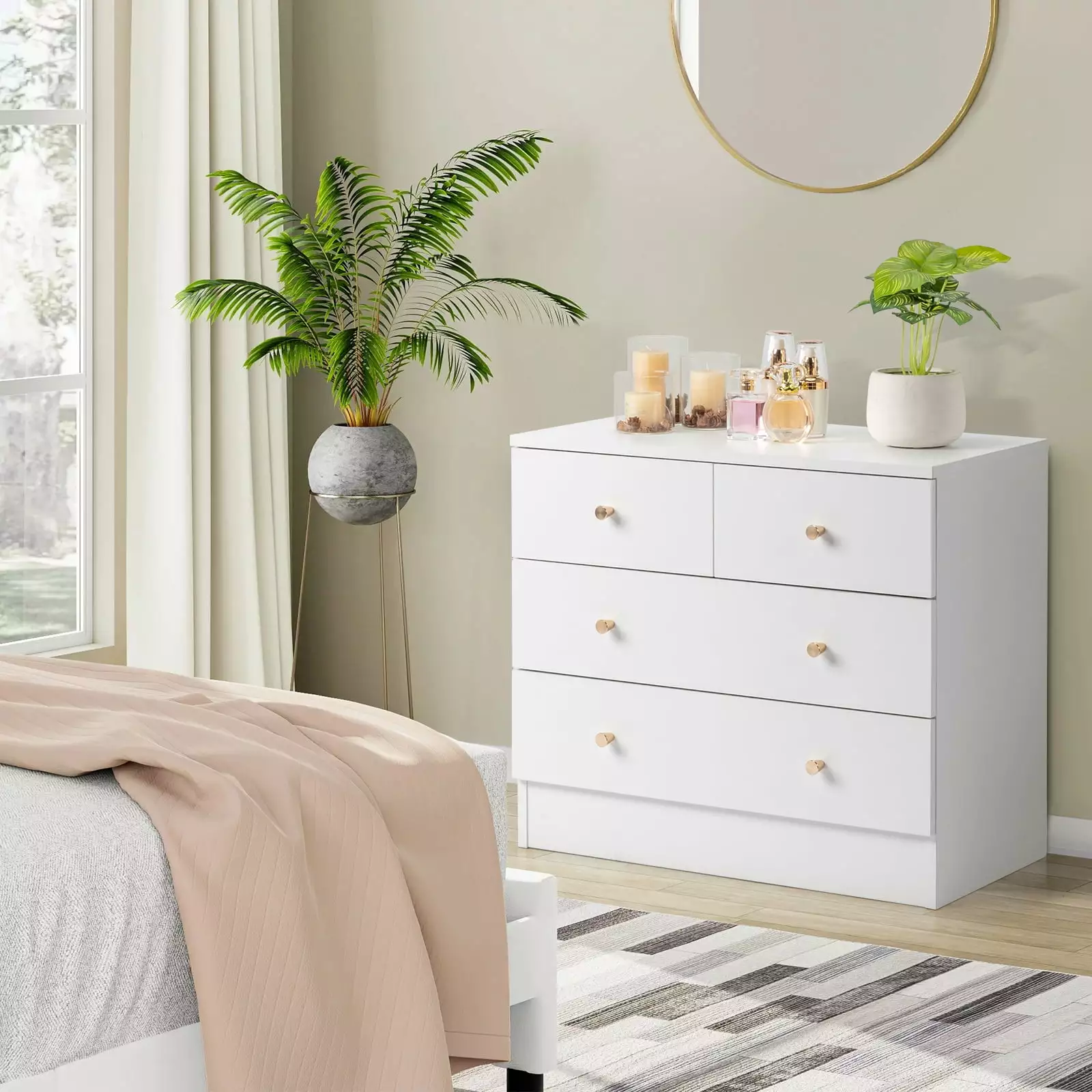 SamyoHome 4-Drawer Dresser Chests. Wooden Storage Organizers Cabnets for Bedroom. Living Room. Hallway. White