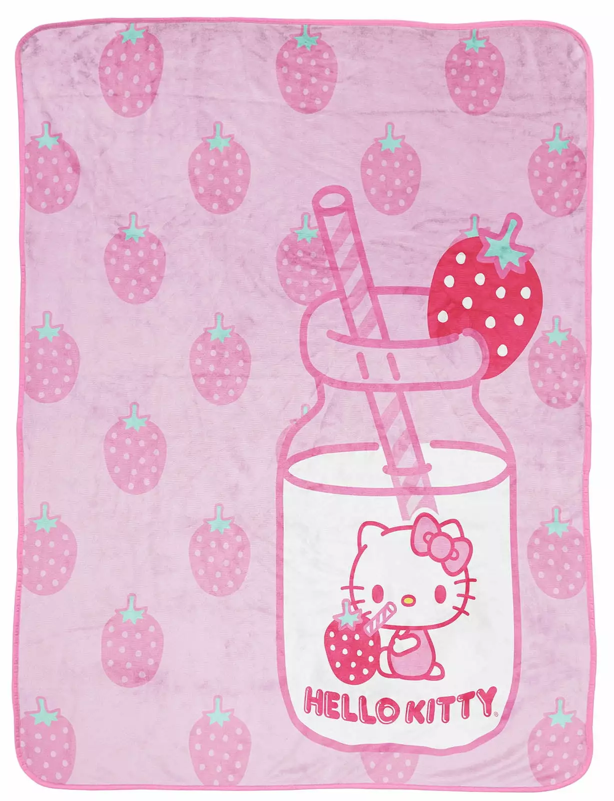 Sanrio Hello Kitty Pink Strawberry Milk 46x60 inch Silk Touch Throw. 100% Microfiber