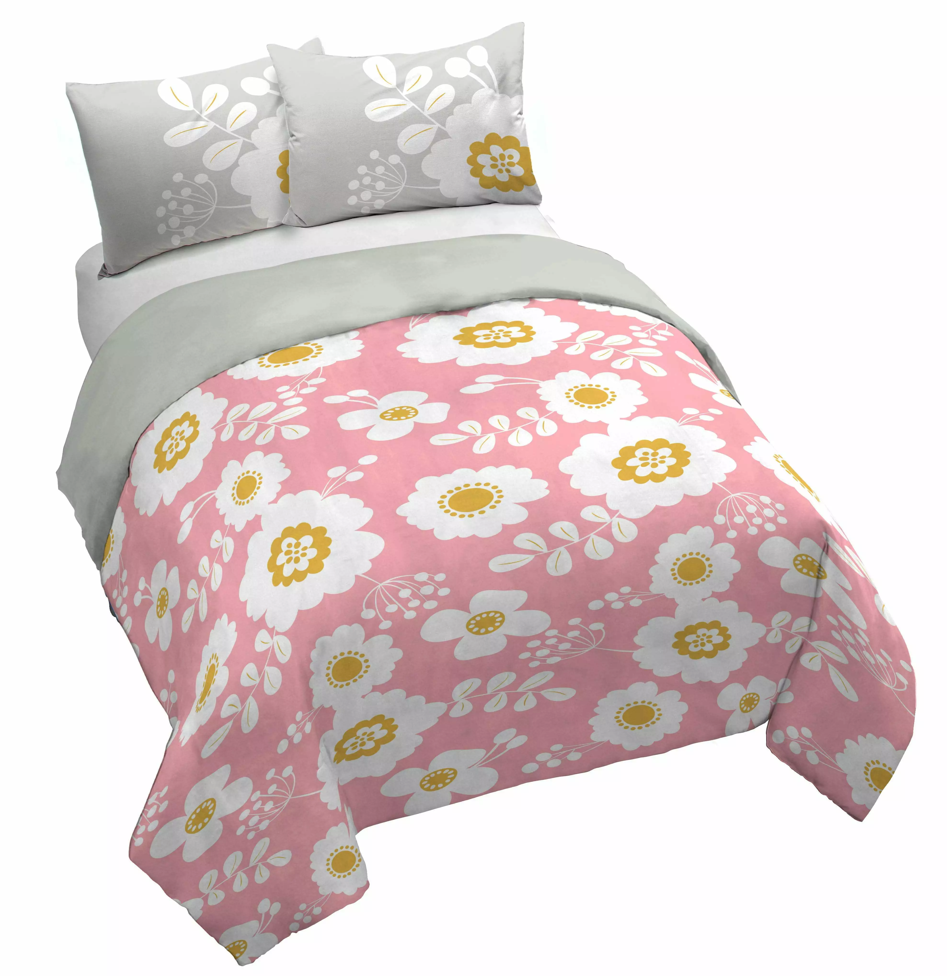 Saturday Park Cutout Floral 100% Organic Cotton Kids' Duvet Cover & Sham Set. Pink. Twin. Duvet Sets