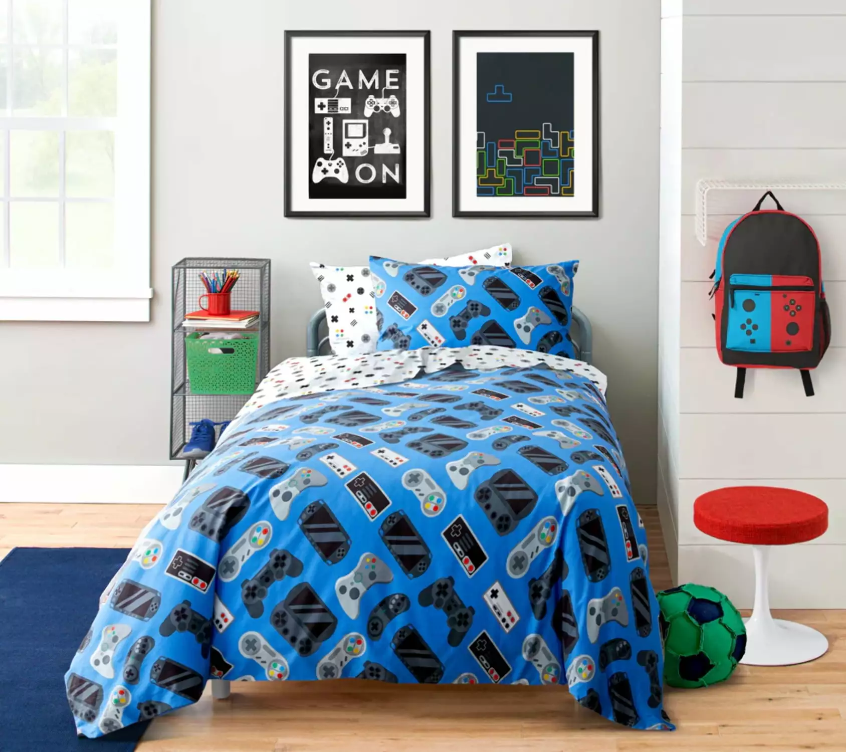 Saturday Park Gamer 100% Kids' Organic Cotton Bed Set. Duvet Cover Sets. Full. Blue