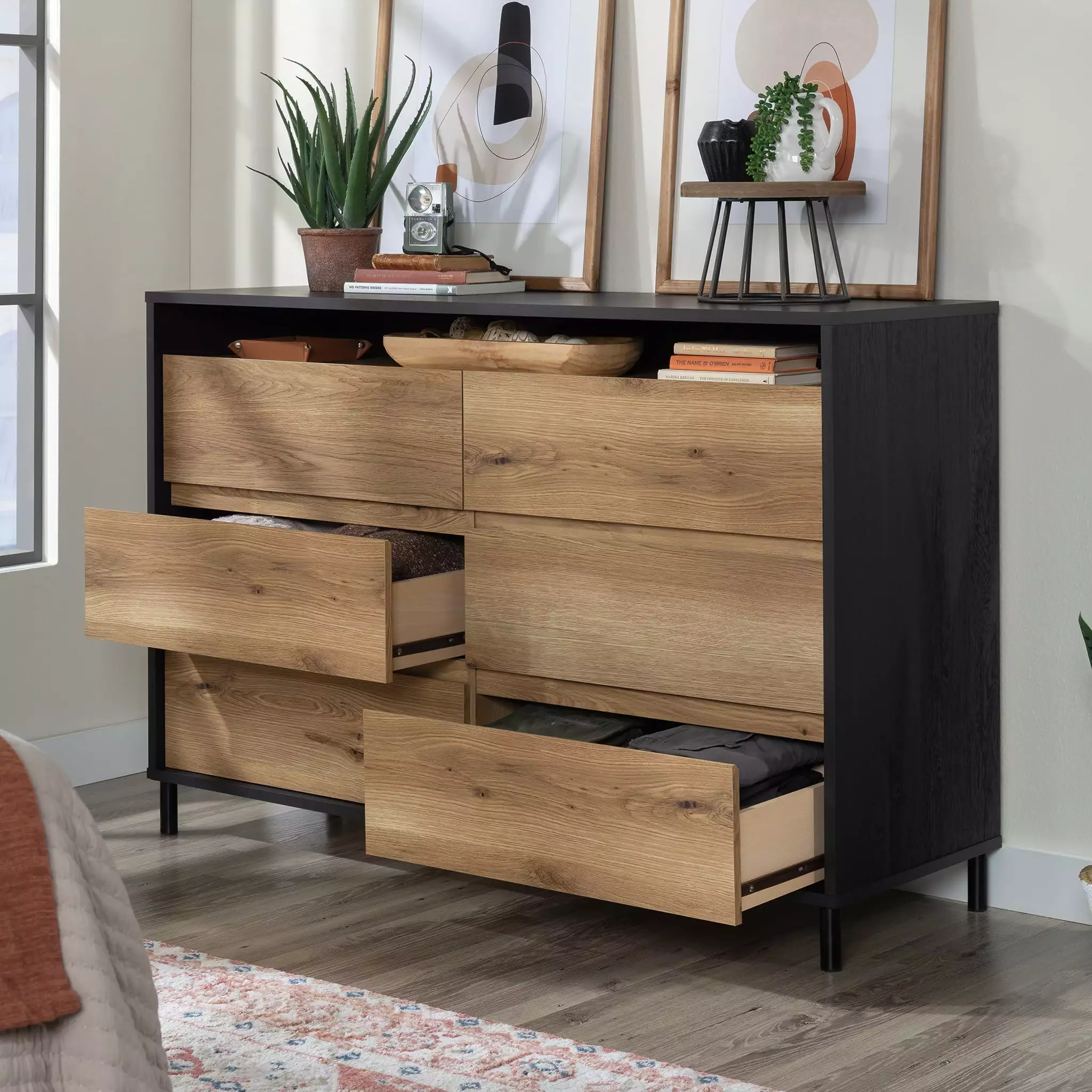 Sauder Acadia Way Modern 6-Drawer Dresser. Raven Oak Finish