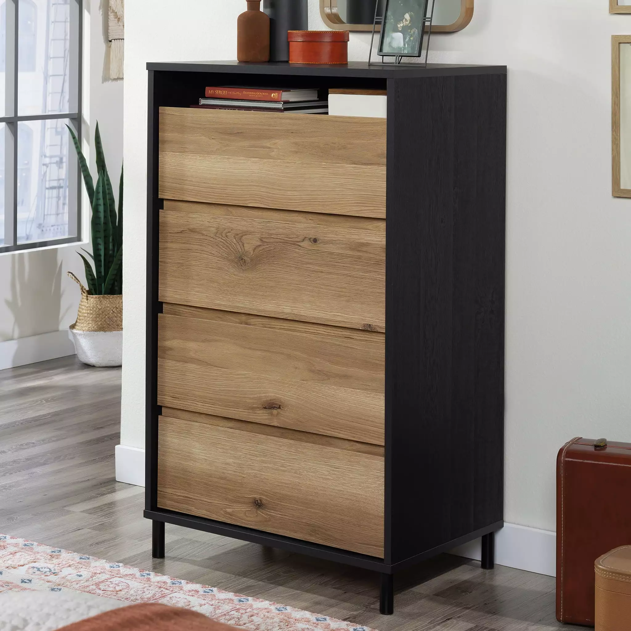 Sauder Acadia Way Rustic 4-Drawer Dresser. Raven Oak Finish