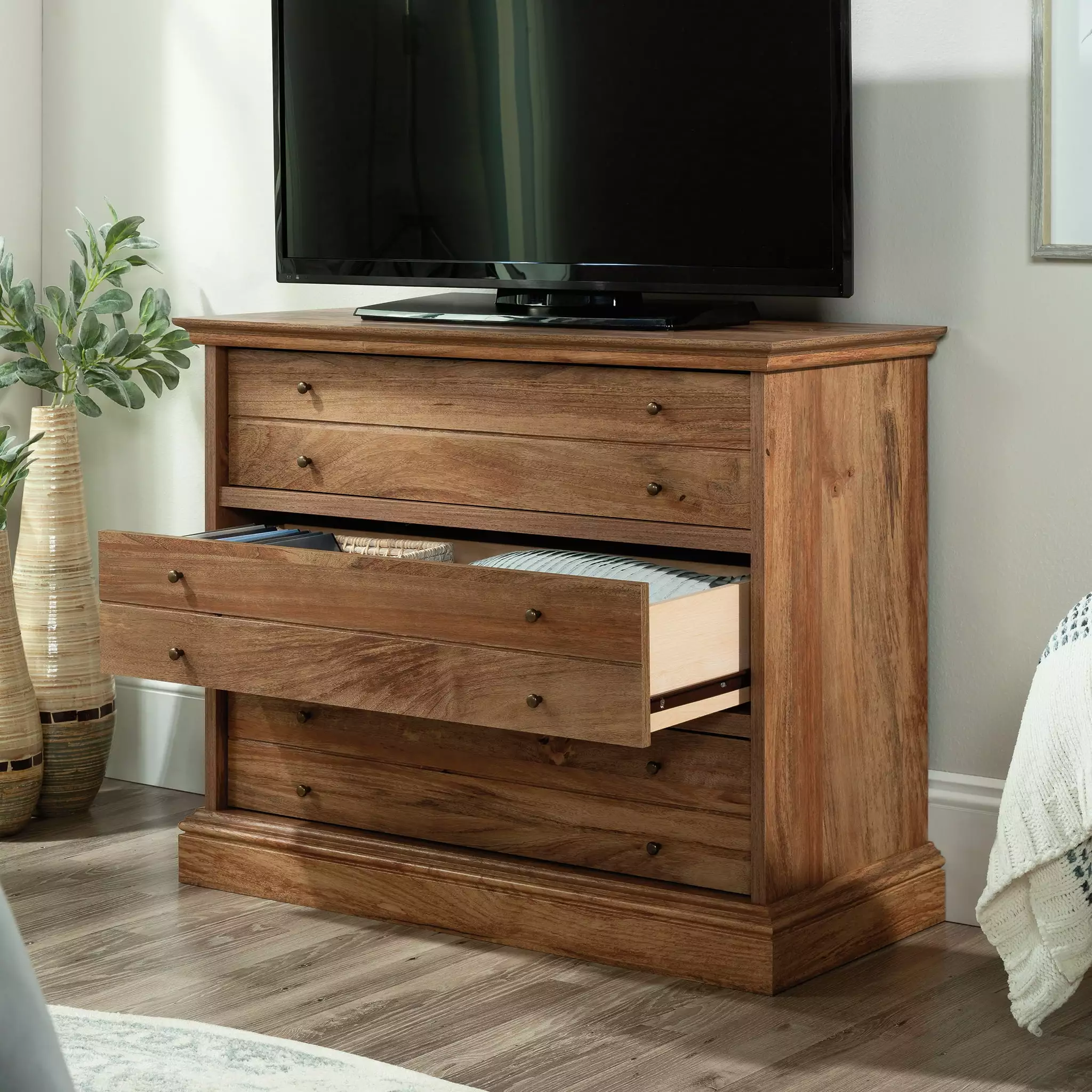 Sauder Barrister Lane 3-Drawer Bedroom Dresser. for TVs up to 40. Sindoori Mango Finish