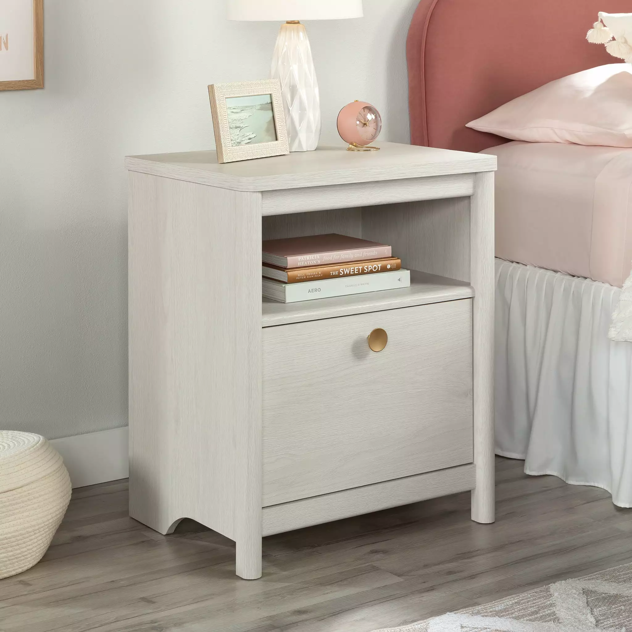 Sauder Dover Edge Nightstand with Drawer. Glacier Oak Finish