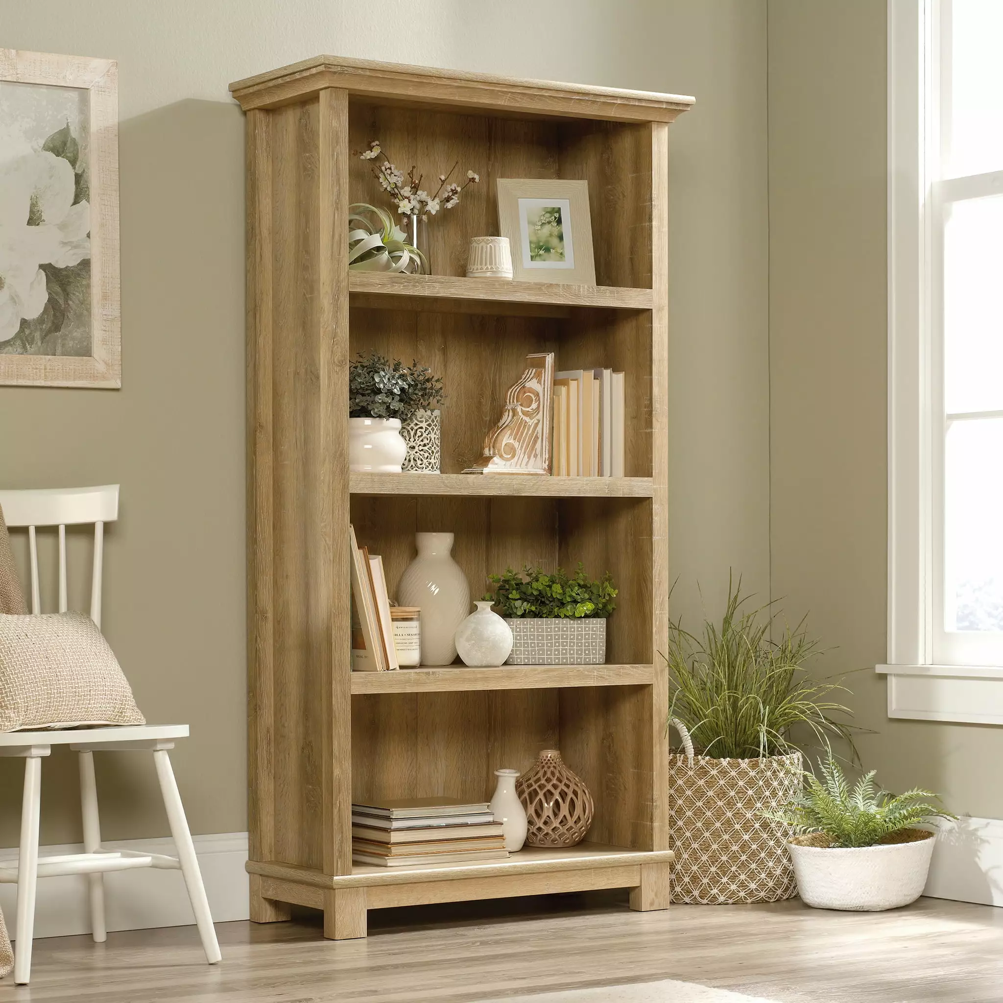 Sauder Garden Villa Tall Bookcase. Orchard Oak Finish