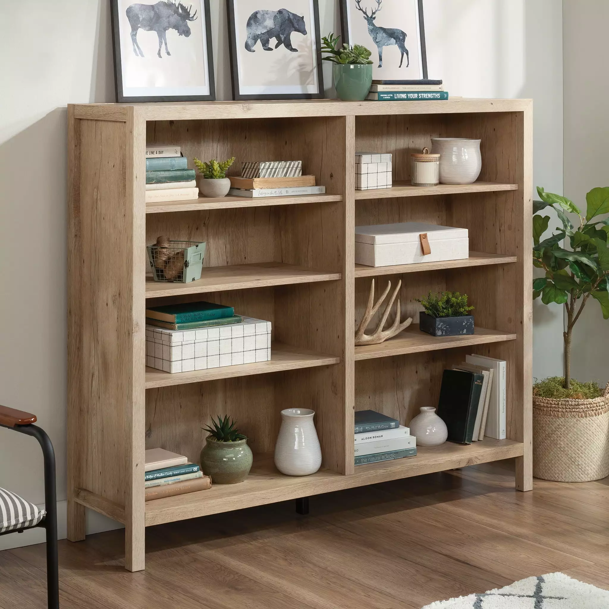 Sauder Pacific View Cubby Storage Bookcase. Prime Oak Finish