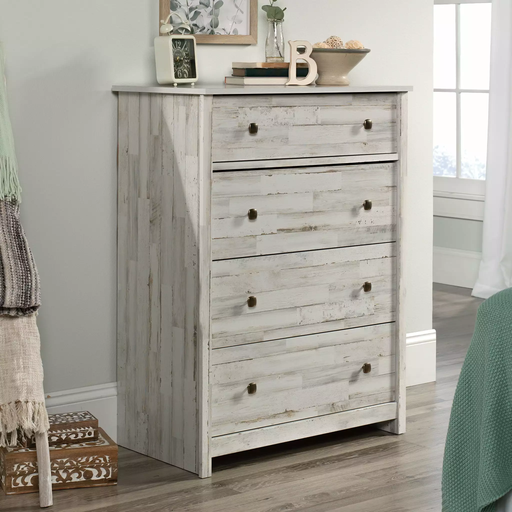 Sauder River Ranch 4-Drawer Dresser. White Plank Finish