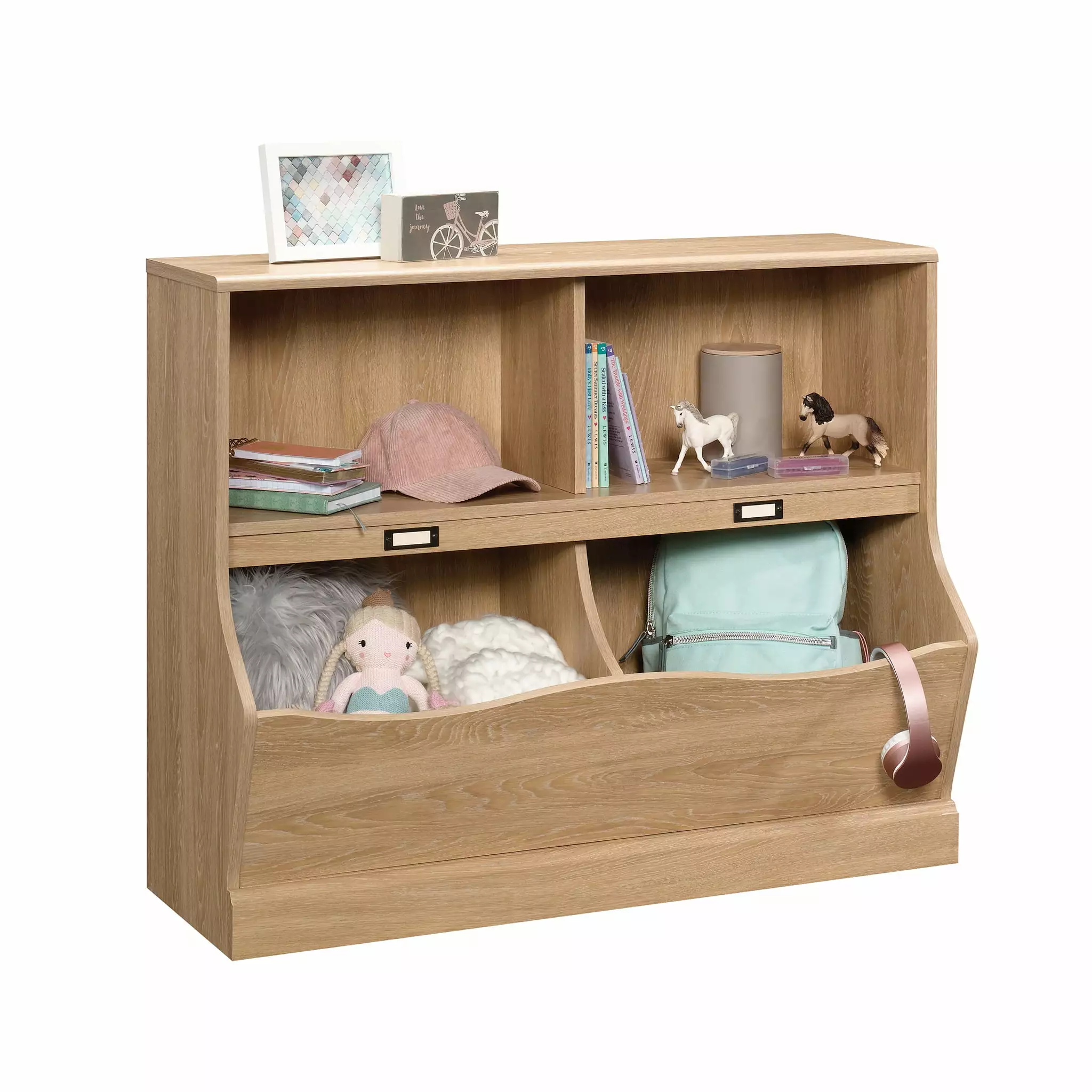 Sauder Storybook Storage Bin Bookcase. Dover Oak Finish