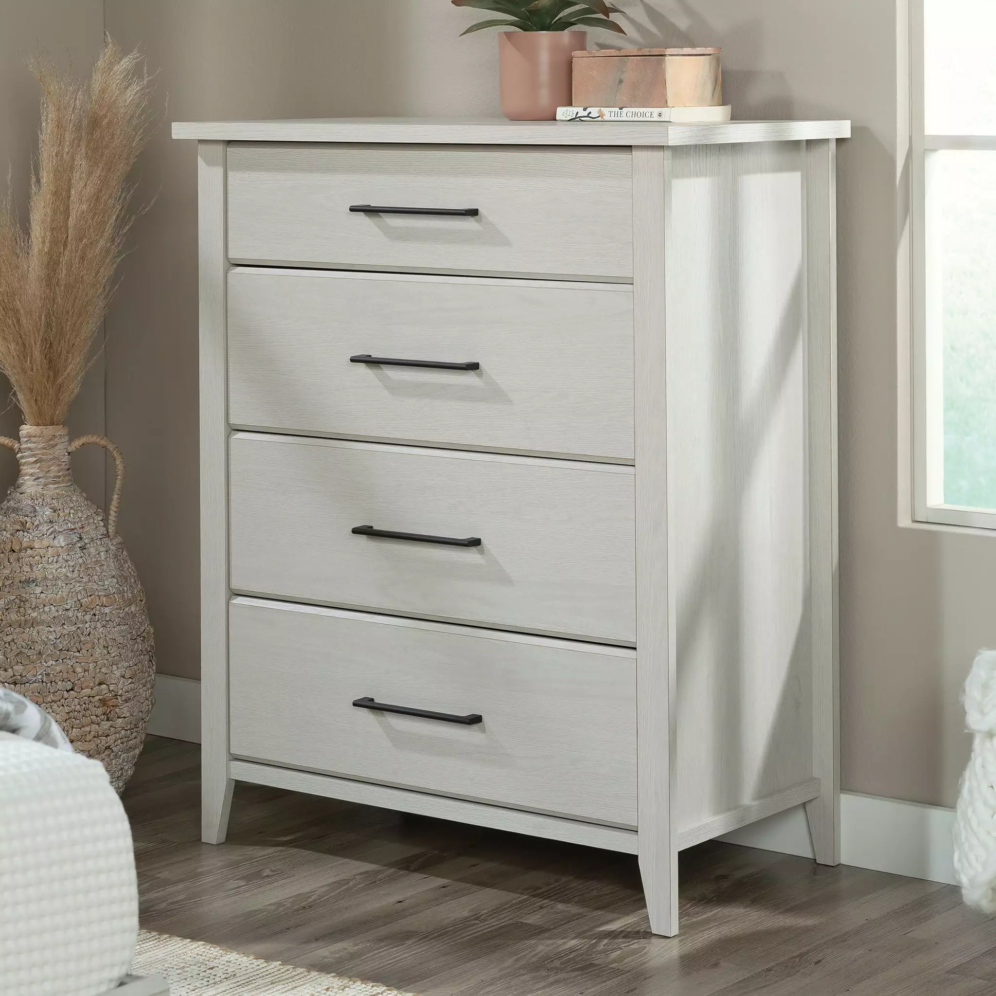 Sauder Summit Station Modern 4-Drawer Dresser. Glacier Oak Finish