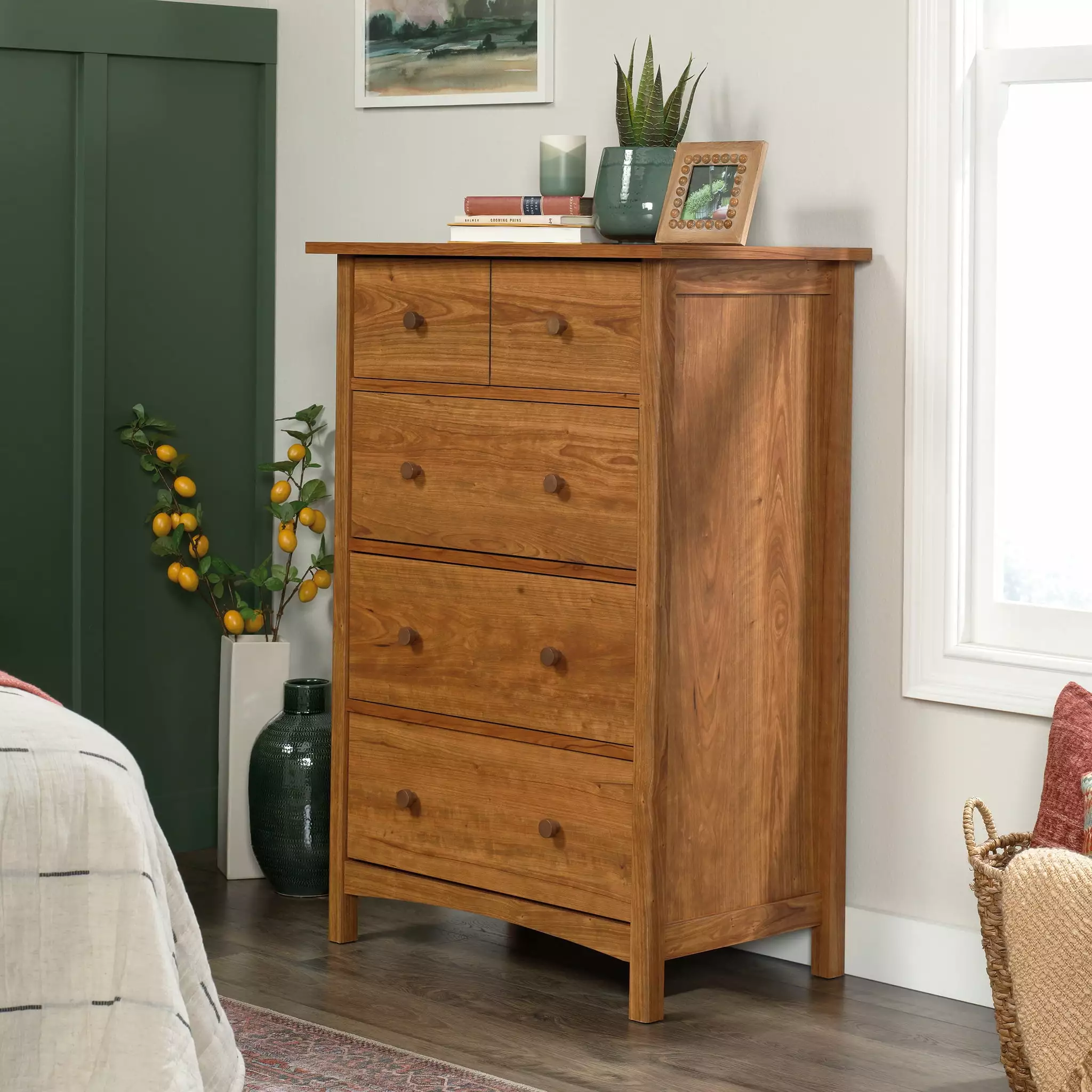 Sauder Union Plain 4-Drawer Dresser. Prairie Cherry Finish