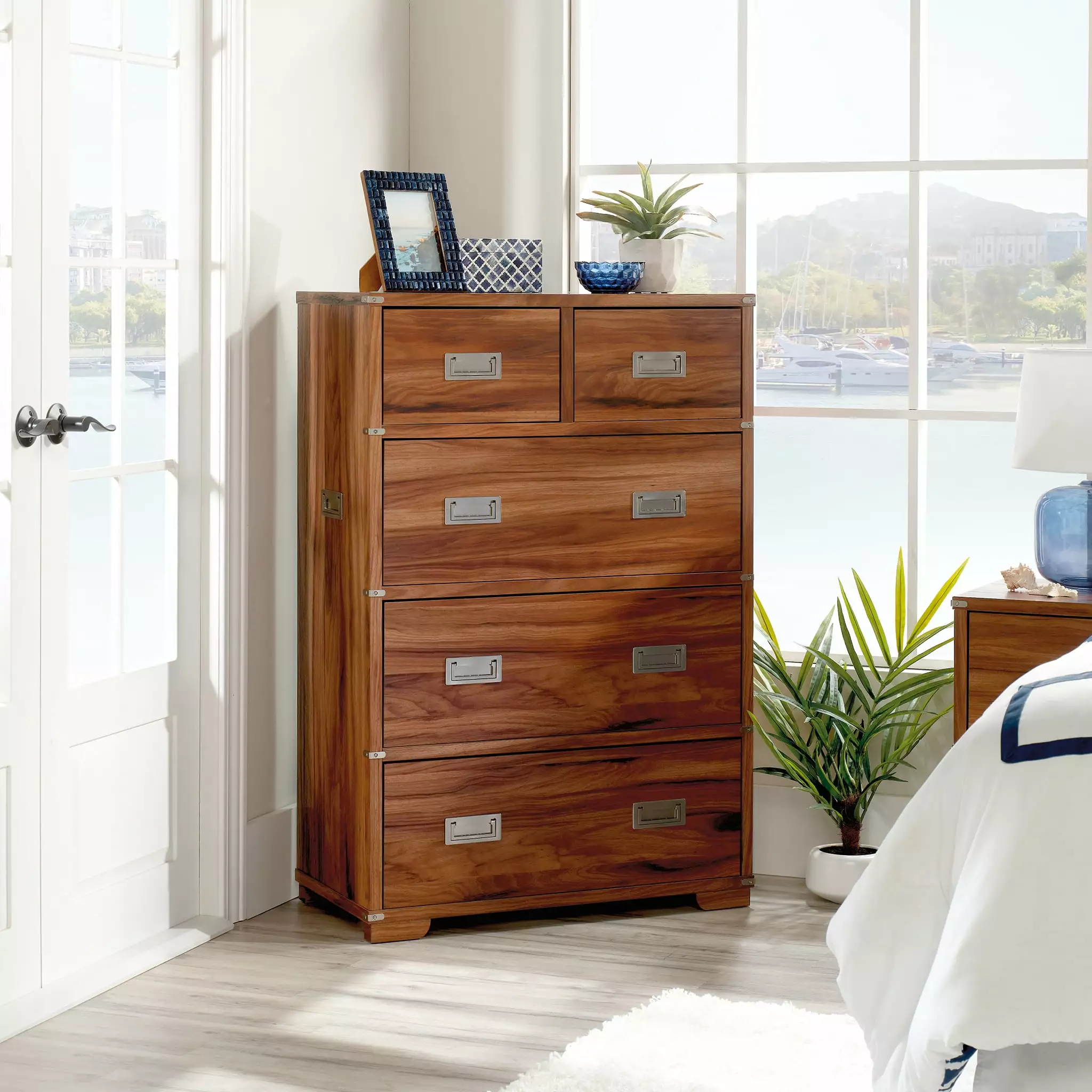 Sauder Vista Key 5-Drawer Chest. Blaze Acacia Finish