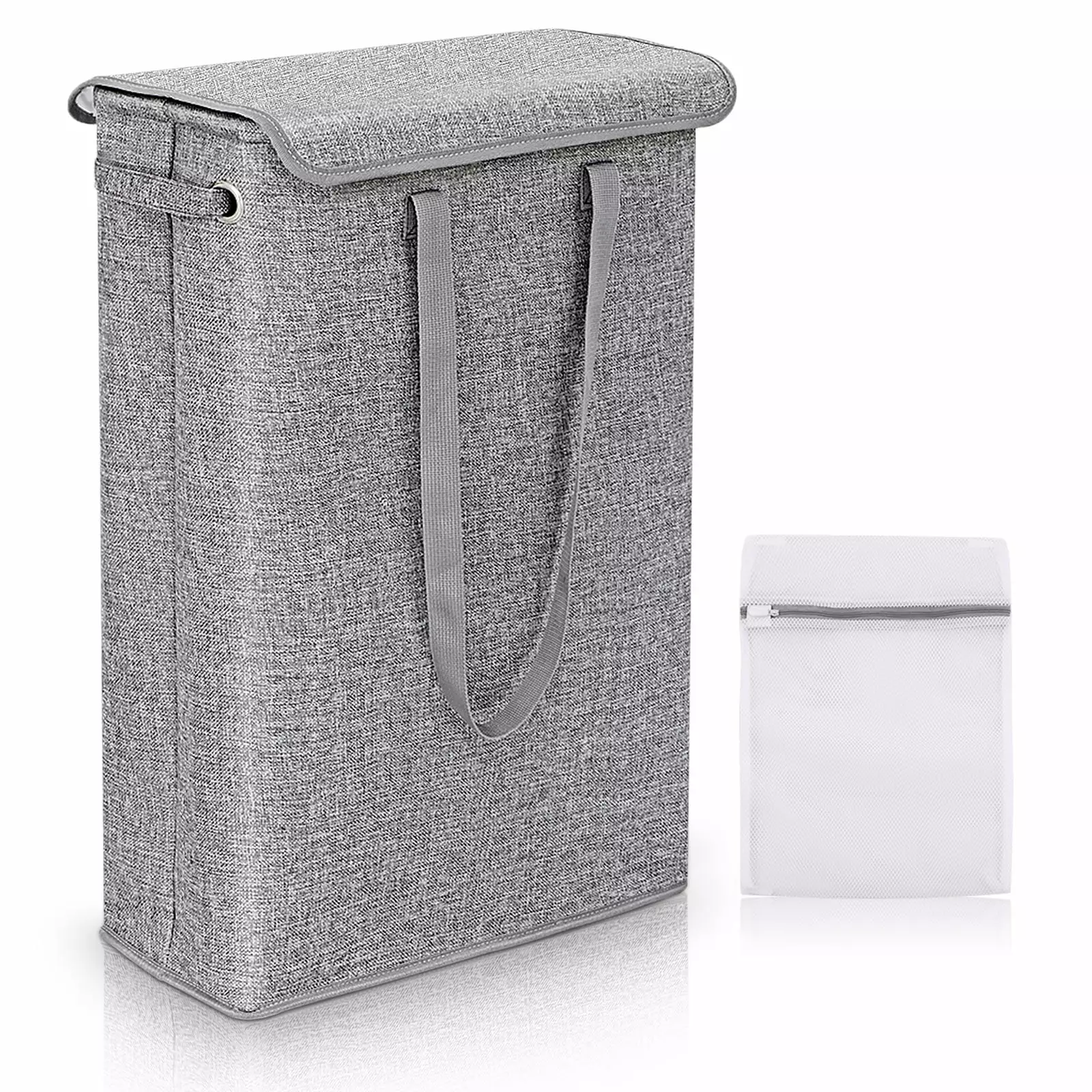 Sawake Slim Collapsible Waterproof Lining Foldable Laundry Hamper with Lid and Handles. Gray