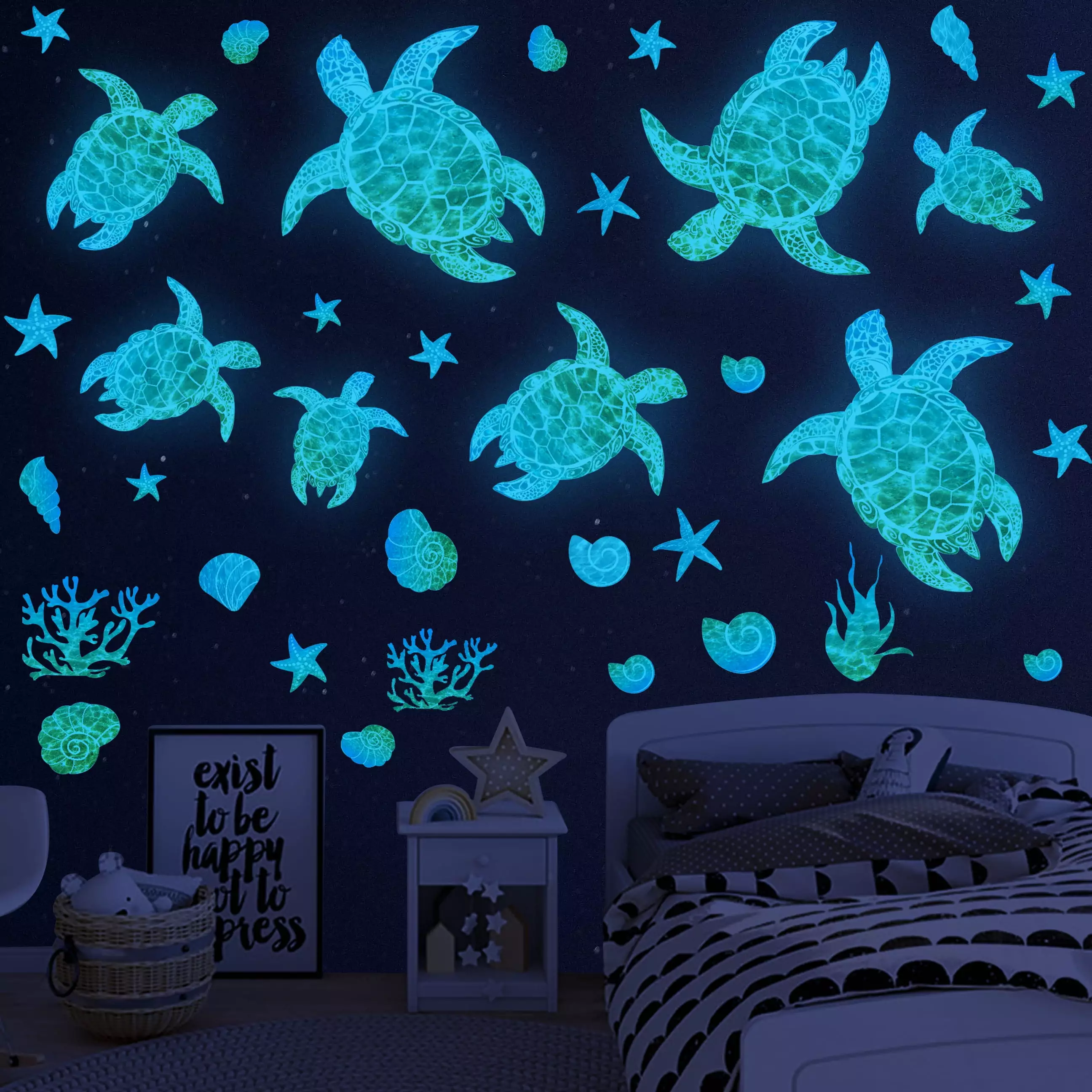 Sea Turtle Wall Decals Glow in The Dark Wall Stickers Vinyl Ocean Wall Decals Under The Sea Turtle Wall Decor