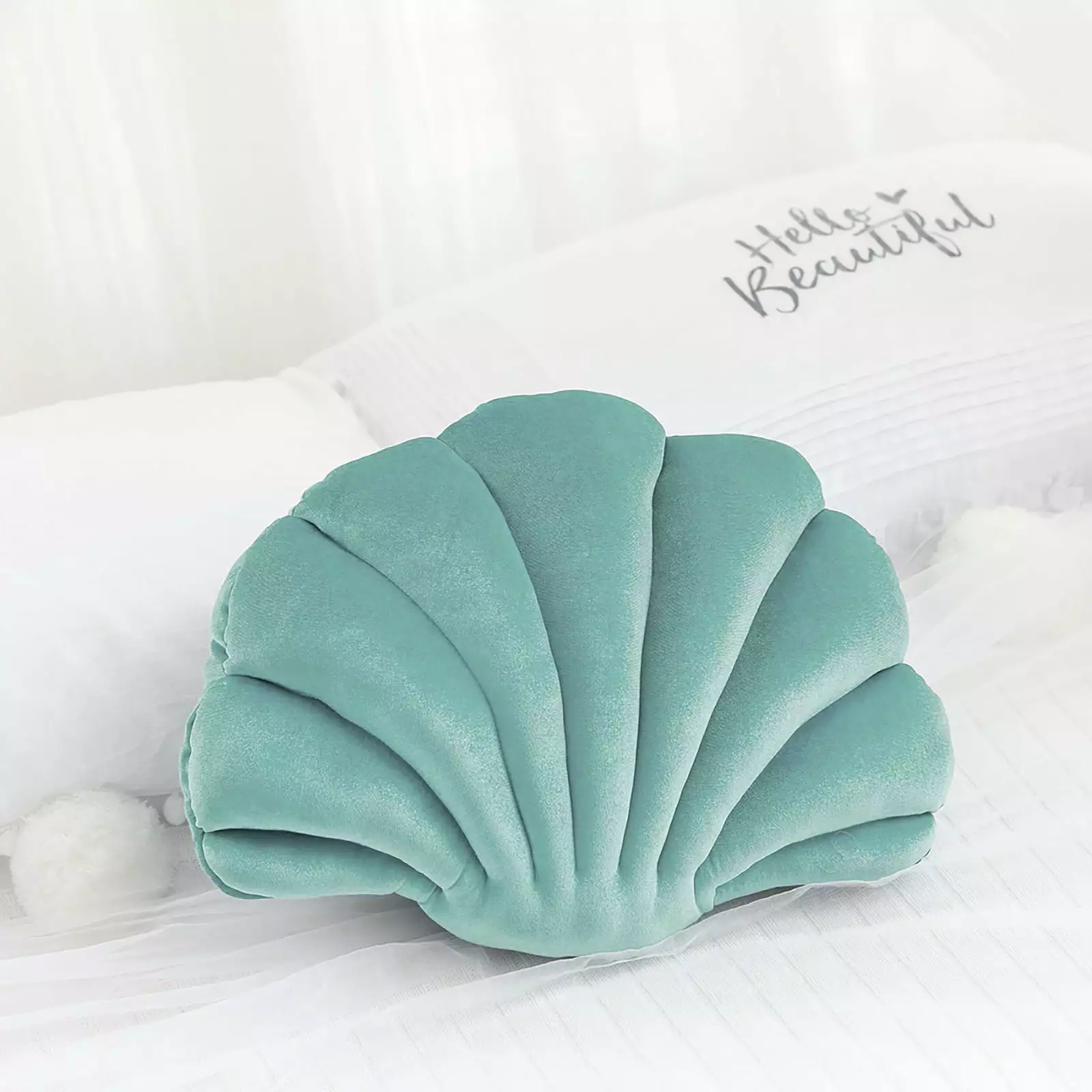 Seashell Decorative Throw Pillow Sea Princess Velvet Throw Pillow Doll Sea Ocean