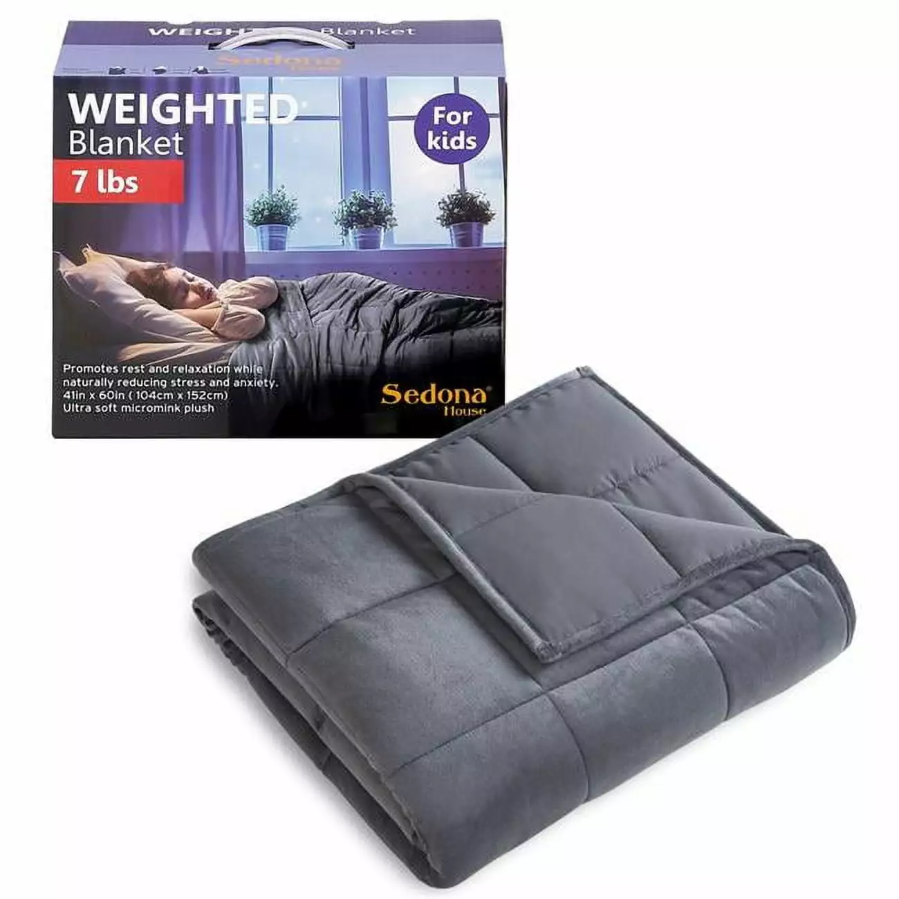 Sedona House B07RX2M1R5 41 x 60 in. Reversible 7 lbs Weighted Kids Blanket, Dark Grey