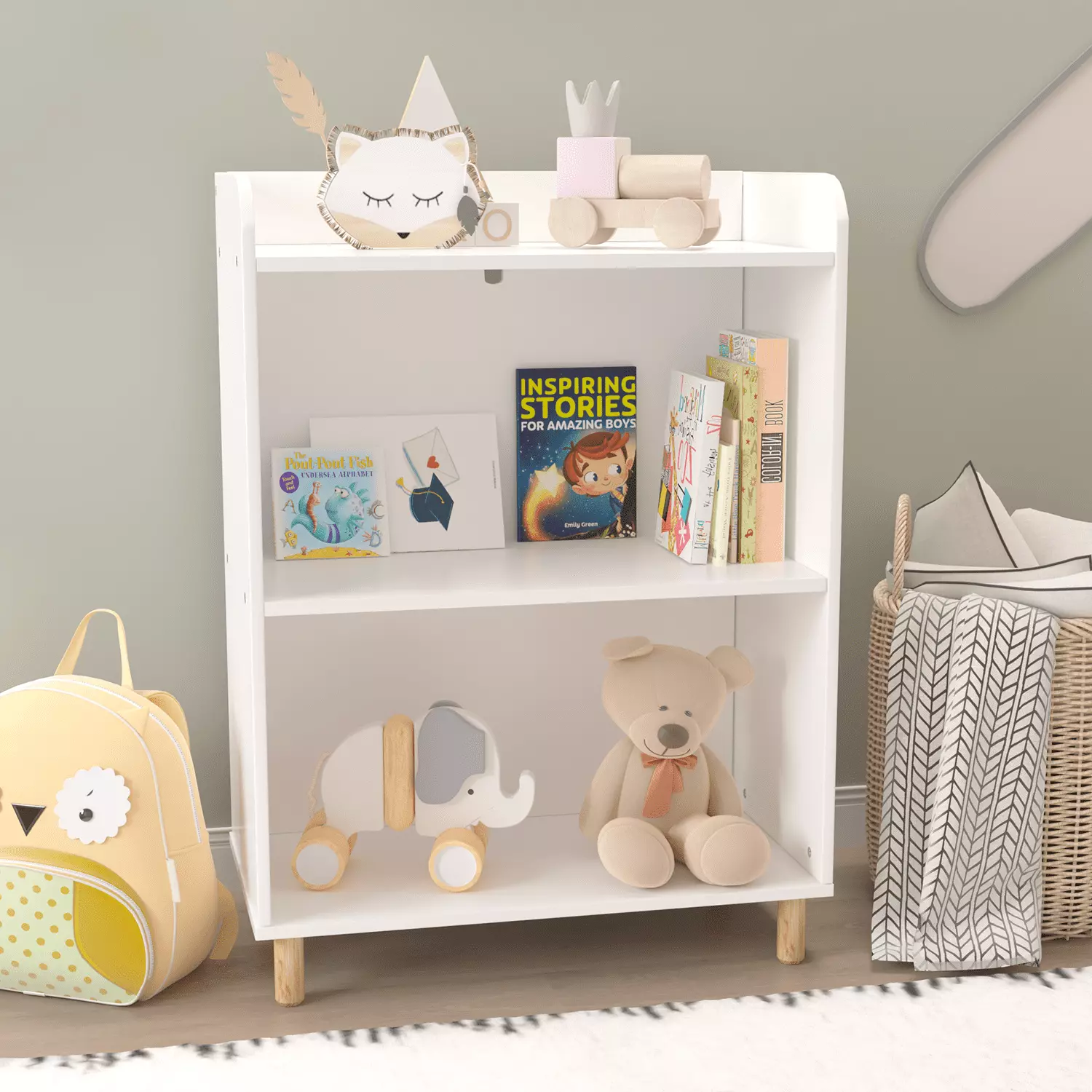 Seizeen Kids Bookshelf and Storage. Wooden Bookcase and Toy Storage 3-tier Display Shelves. 30''H