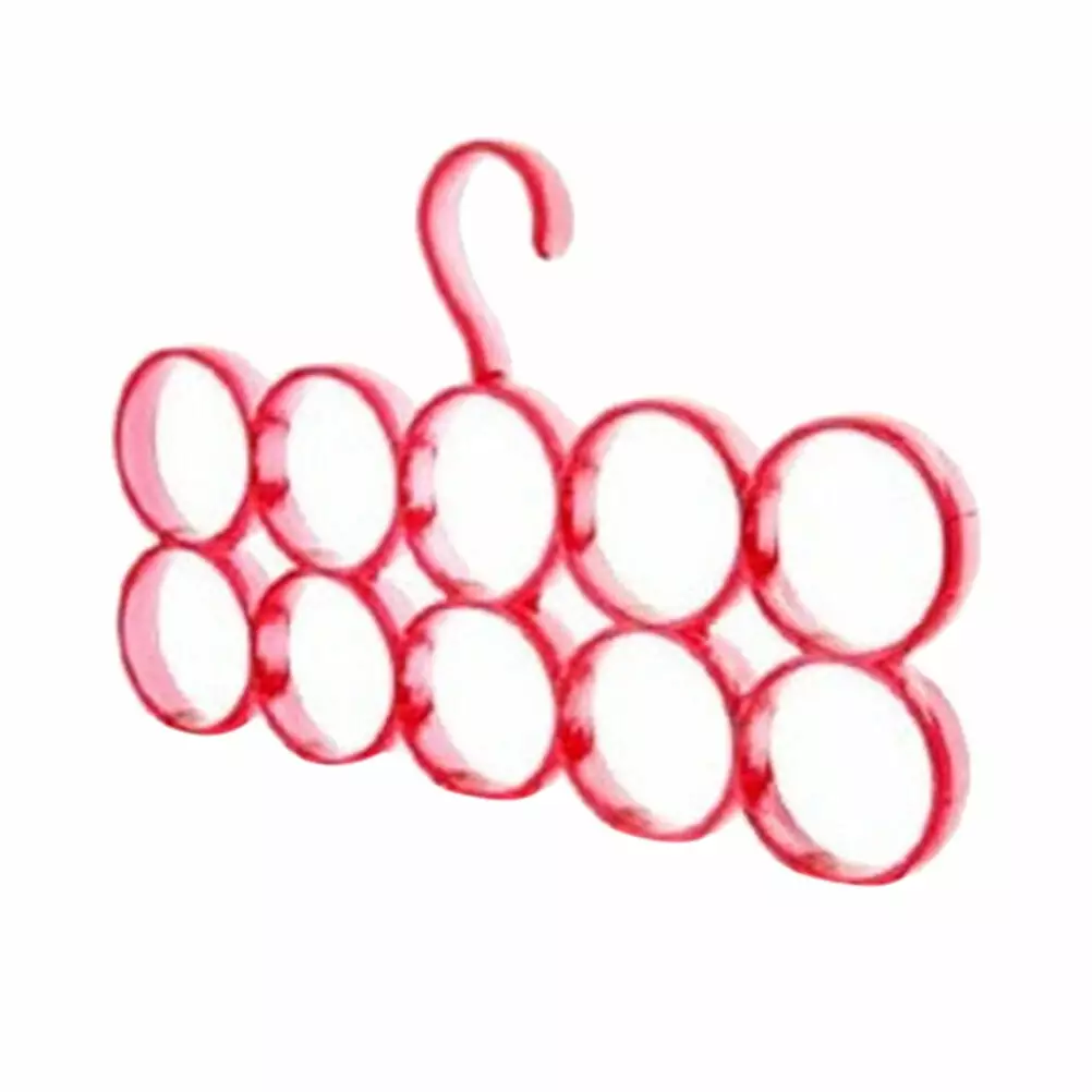 Seni 10 Rings Plastic Coat Hanger Multifunctional Circle Shape Scarf Belt Tie Display Slots Holder Hole Design Bathrobe Organizer (Red)