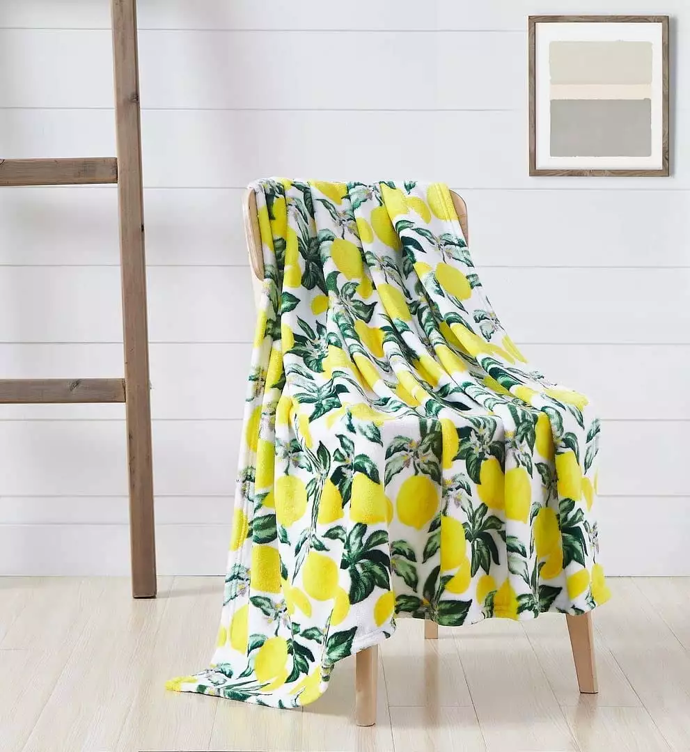 Serafina Home Lemon Throw Blankets: Soft Plush Accent for Sofa Couch Chair Bed Dorm or Travel