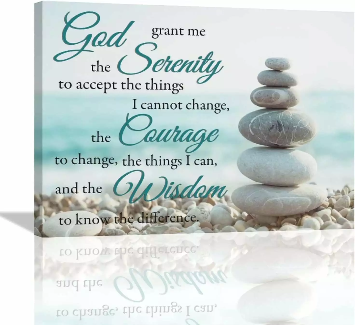 Serenity Prayer Wall Art Beach Stone Scripture Quotes Canvas Prints Painting Zen Meditation Pictures Framed Religious Artwork Office Home Decor for Bedroom Dining Living Room Bathroom 16x12