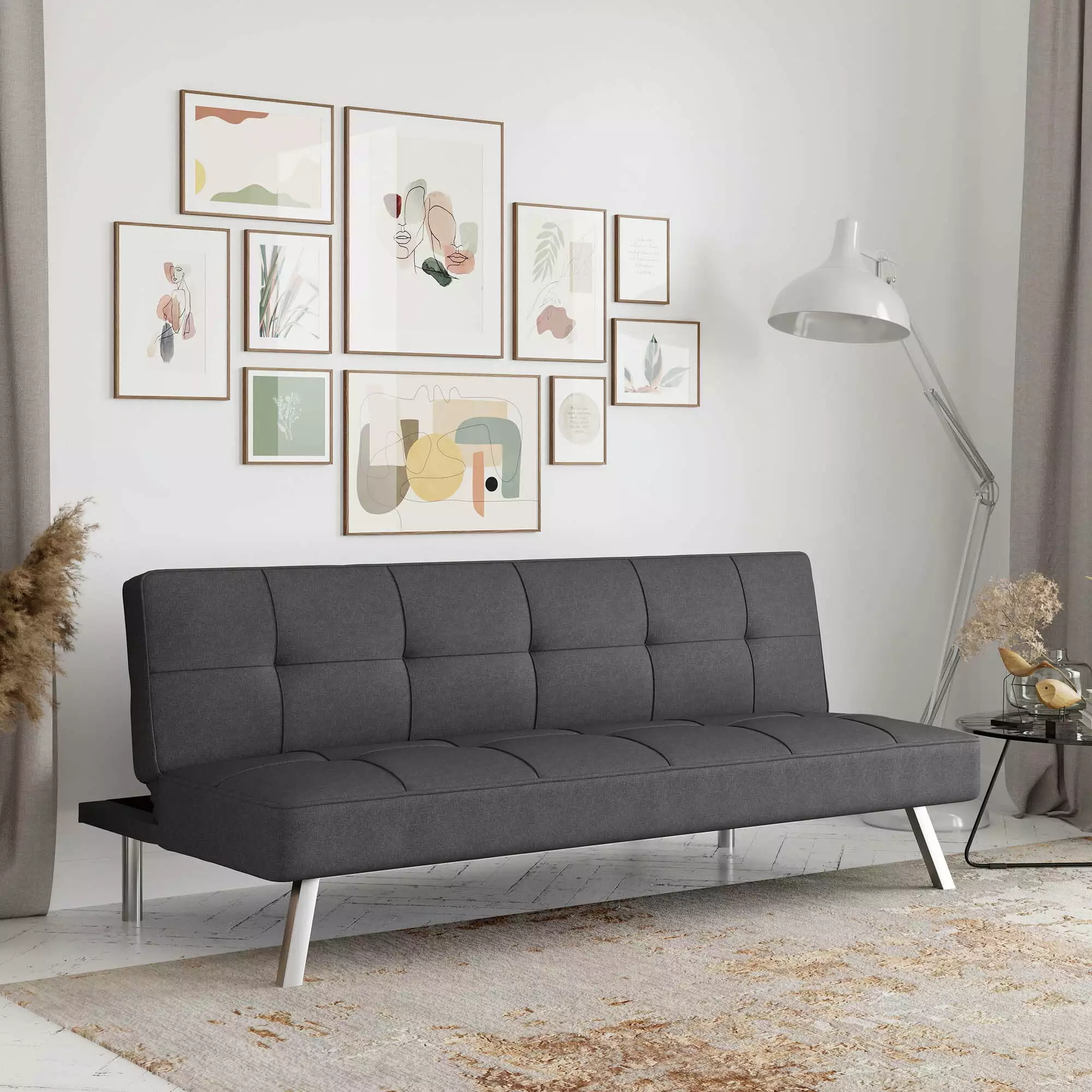 Serta Chelsea Modern Futon. Charcoal Gray Fabric