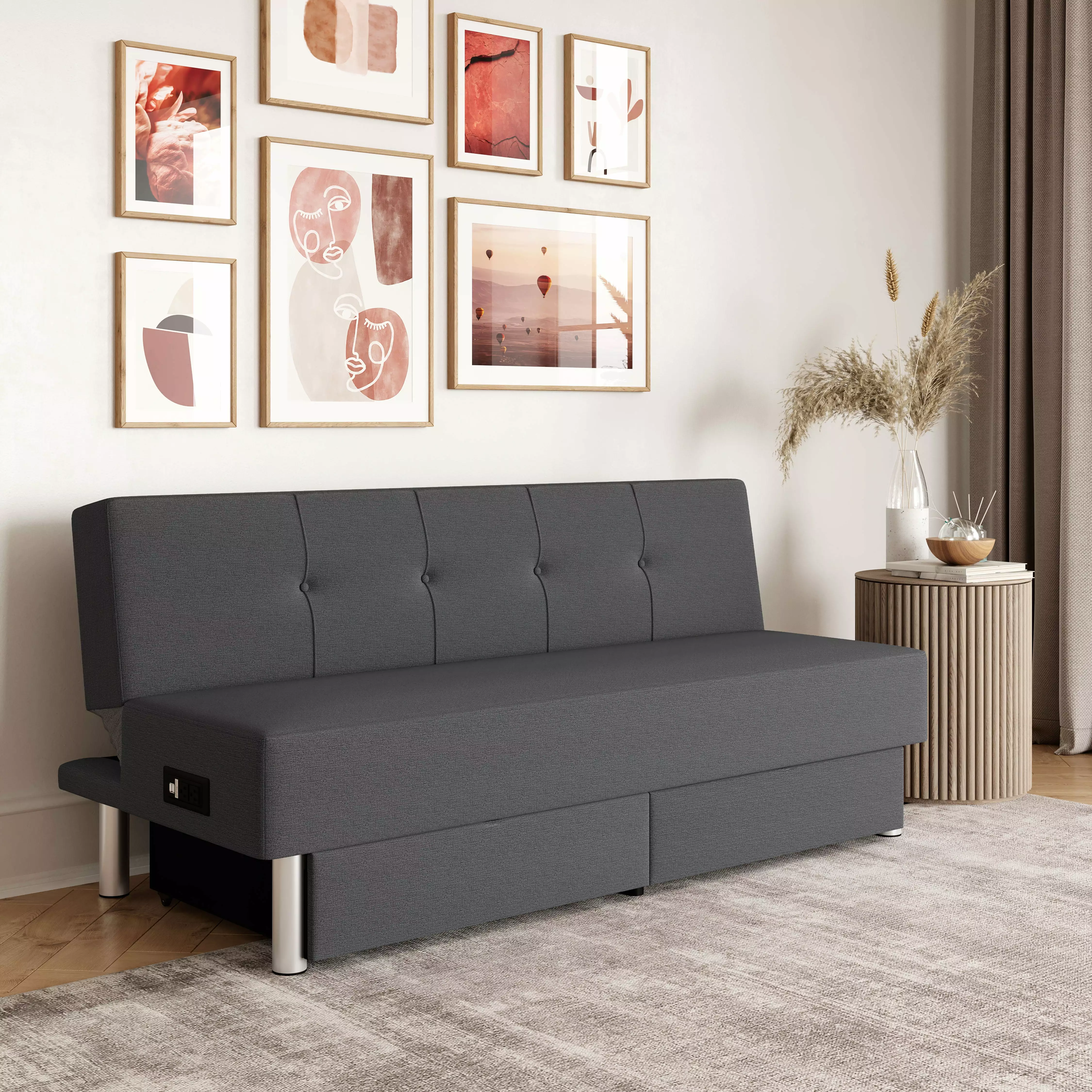 Serta Windsor Futon with Storage and Power. Gray Fabric