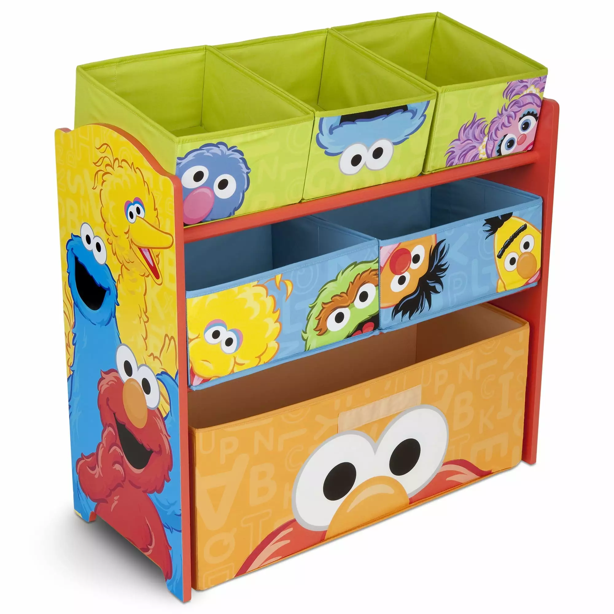 Sesame Street 6 Bin Design and Store Toy Organizer by Delta Children - Durable Engineered Wood. Solid Wood and Fabric Construction. Multi Color