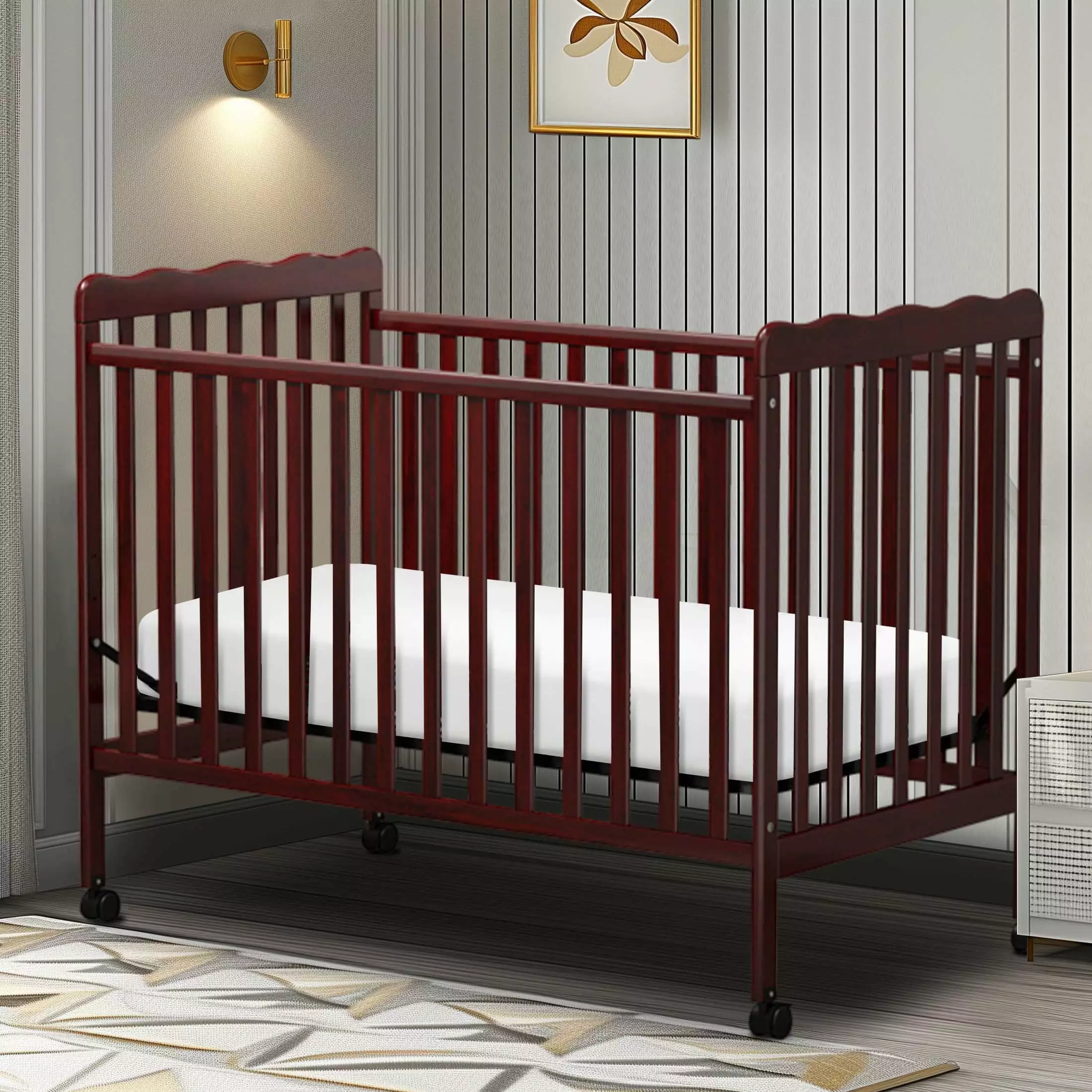 Sesslife 3-In-1 Convertible Crib. Baby Bed with Locking Wheels. Converts from Baby Crib to Toddler Bed. Fits Standard Full-Size Crib Mattress. Easy to Assemble(Espresso)