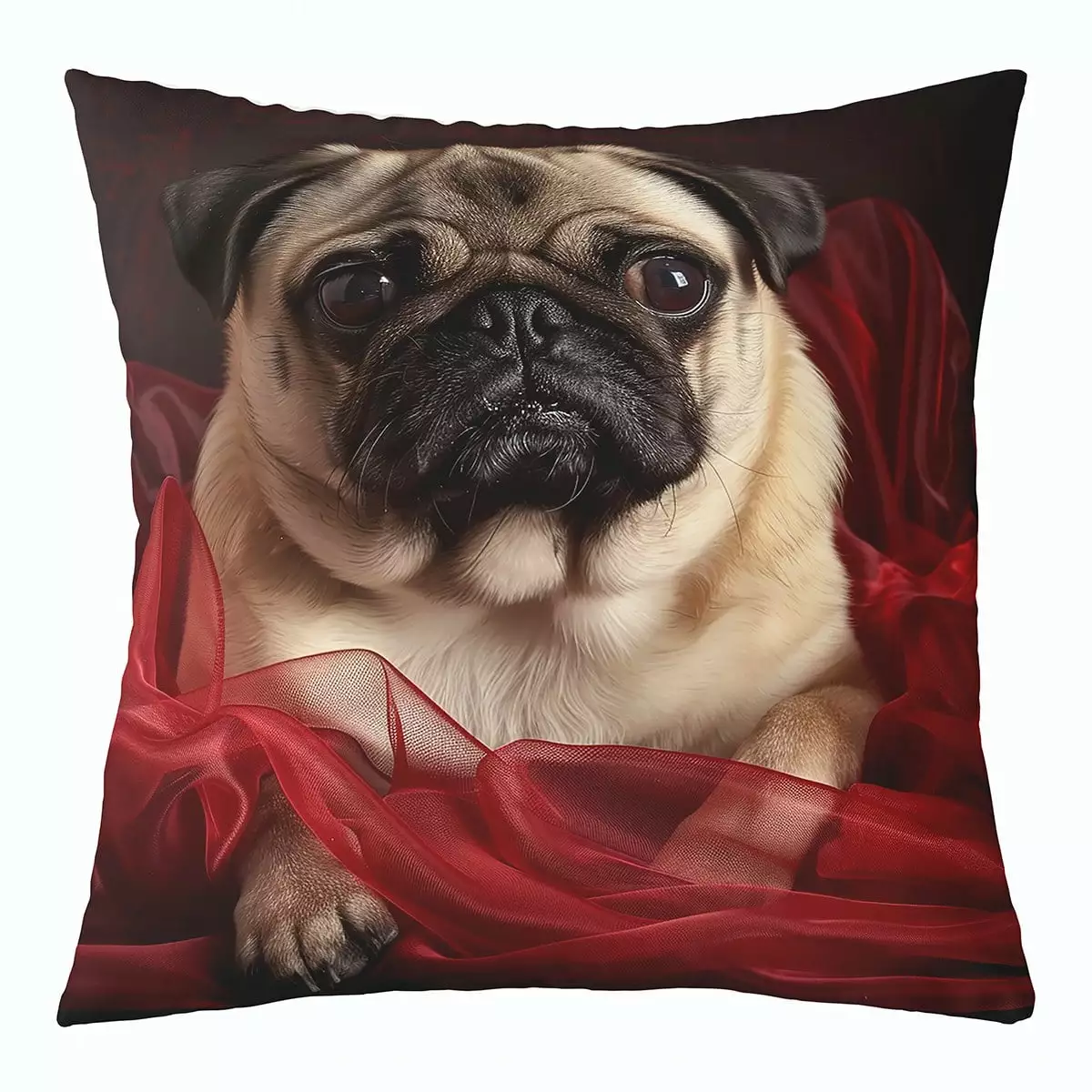 Set Of 4 Childs Cute Pug Throw Pillow Covers Funny Puppy Cushion Covers For Dog Pet Lover.Black Dog Pug Pillow Covers Kawaii Animal Decorative Square Pillow Cases Sofa Couch.Red Black 16x16 Inch