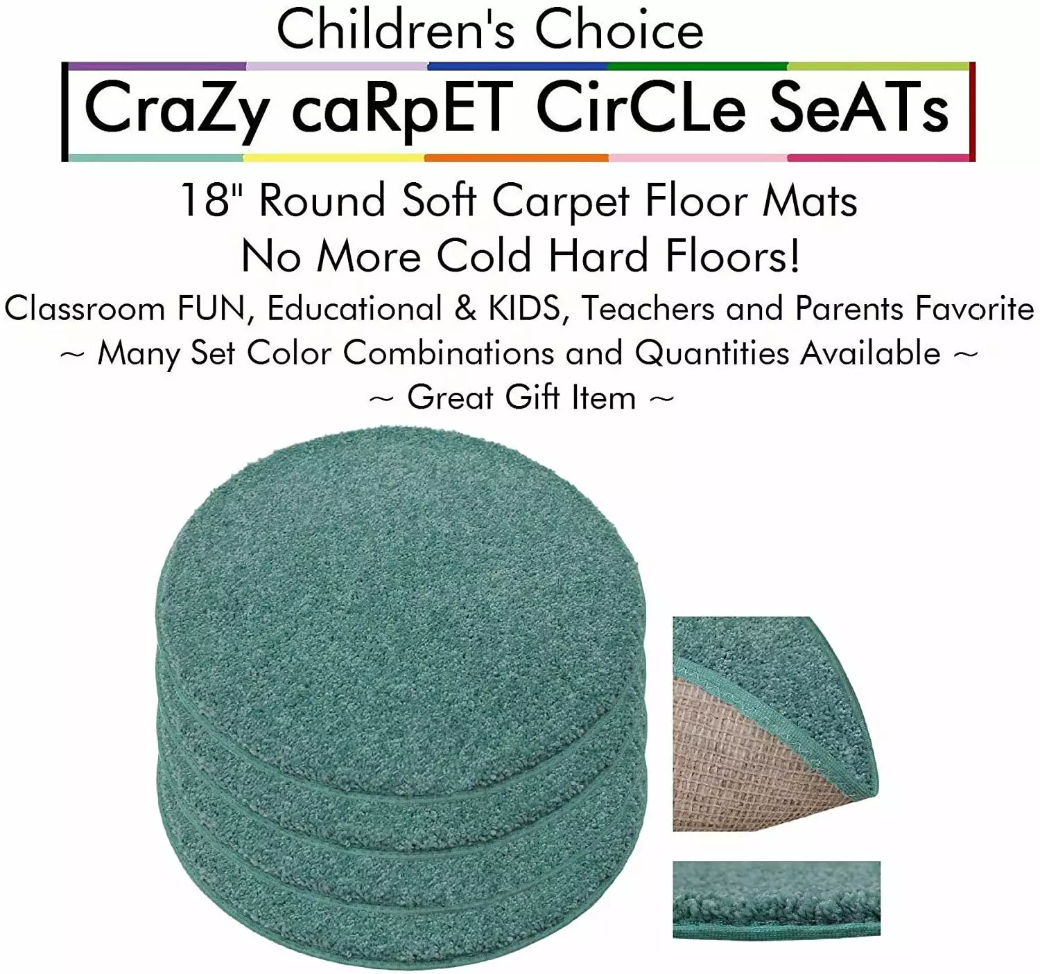 Set of 4 Surfer Dude CHILDREN'S CRAZY CARPET CIRCLE SEATS 18 Rug Mats / 31.2 Oz. Soft Cut Pile.