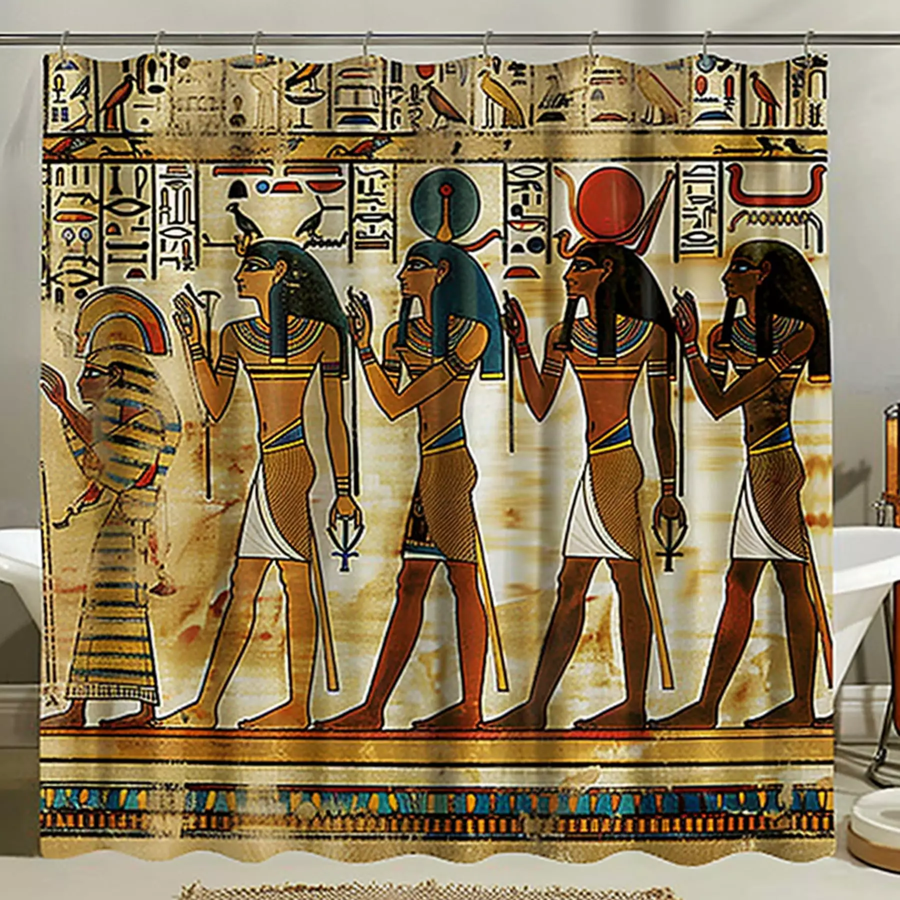 Shabby Chic Egyptian Pharaohs Bathroom Shower Curtain Ancient Egyptian Art Print Unique Decor for Your Bath