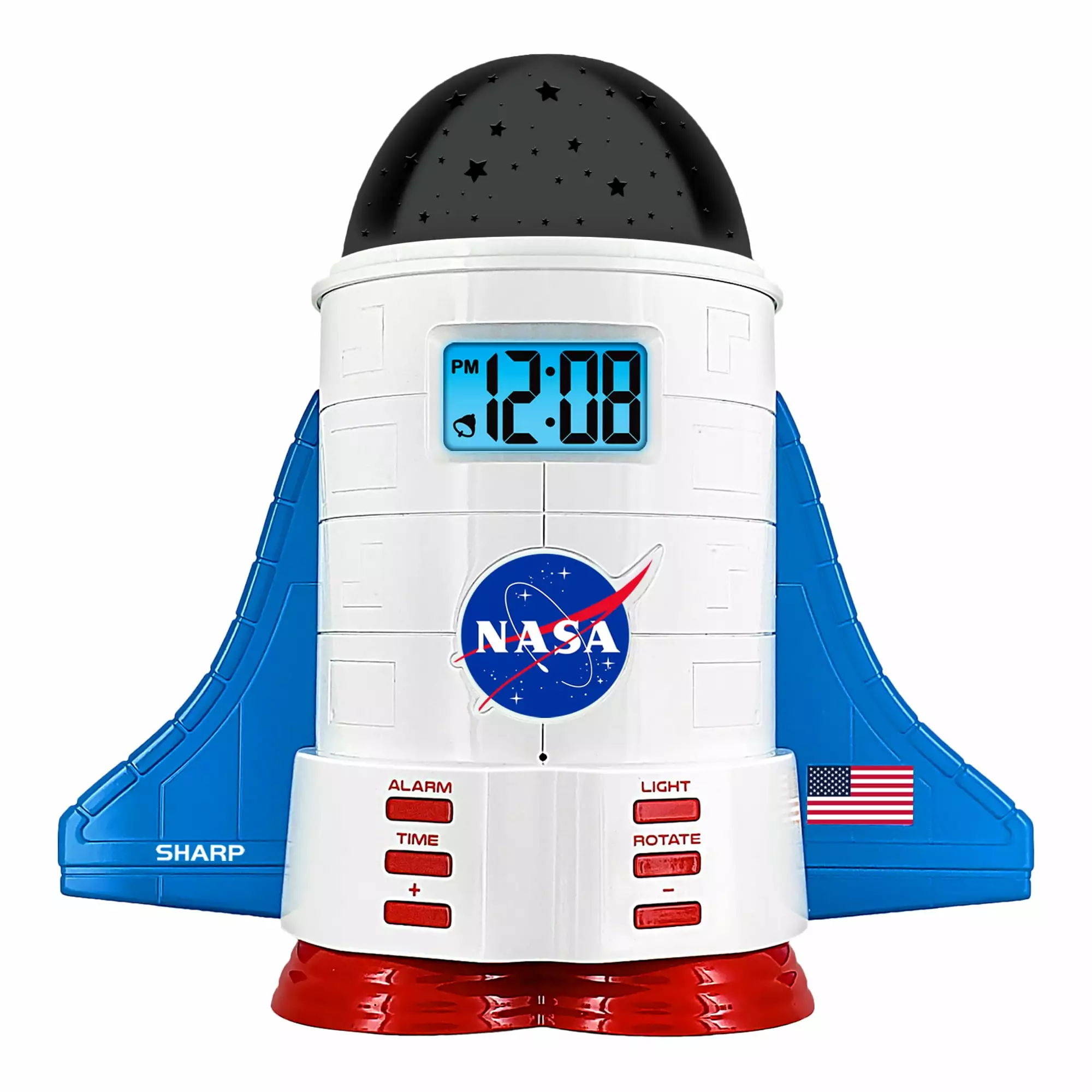 Sharp NASA Space Shuttle Night Light LCD Clock. Nightlight with 4 Color Options. 2 Space Themes