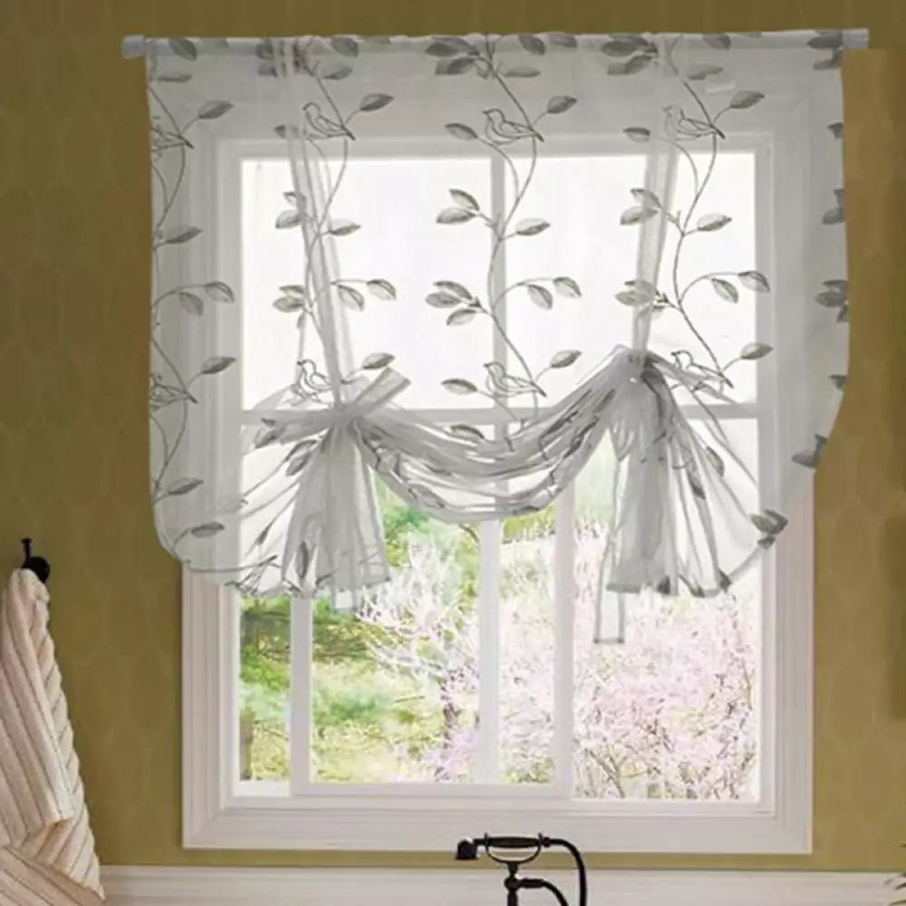 Sheer Curtains for Bedroom Girls Flower Embroidered Curtains Tie Up Curtains Kitchen Liftable Curtain Balloon Curtains for Windows Roman Curtain for Kitchen Sheer Curtain Decor. 46 x 63 Inch