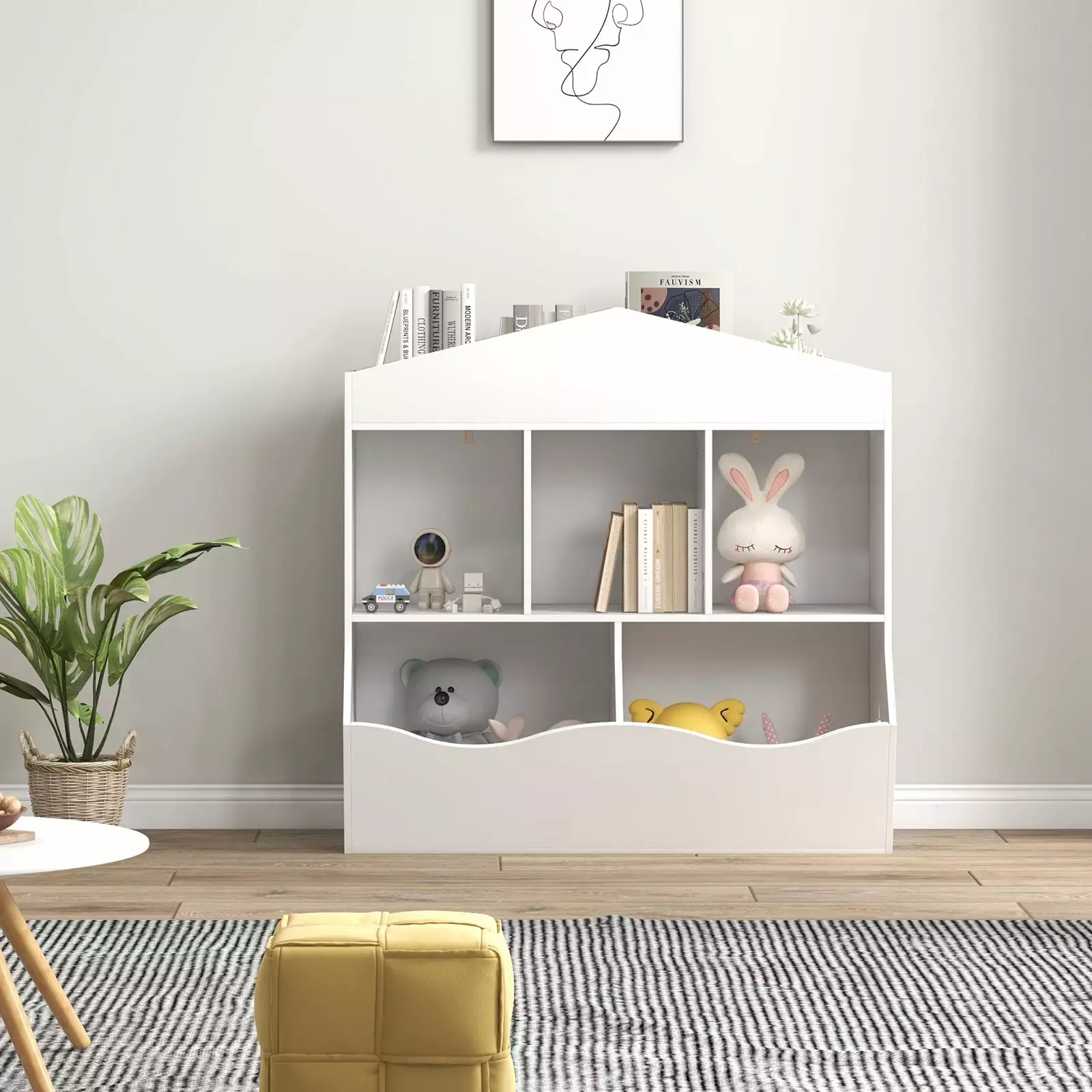 Shininglove Wooden Toy Storage Organizer with Open Bookshelf. White Kid's Multi Shelf Cubby for Boys Girls Play Room Bedroom