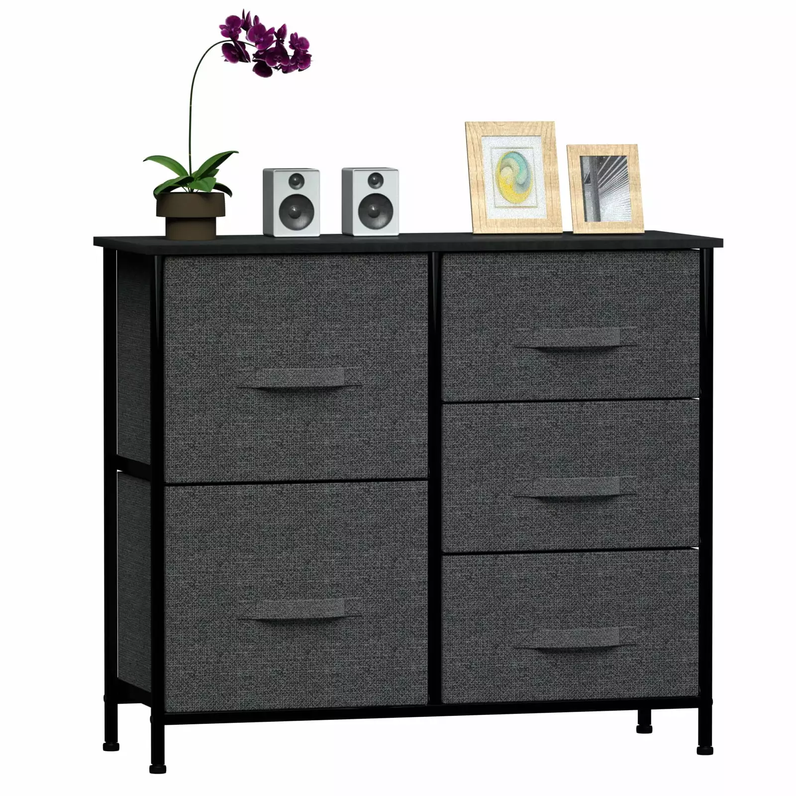 [Ship From USA] Dresser Organizer With 5 Drawers. Fabric Dresser Tower For Bedroom. Hallway. Entryway. Closets. Grey