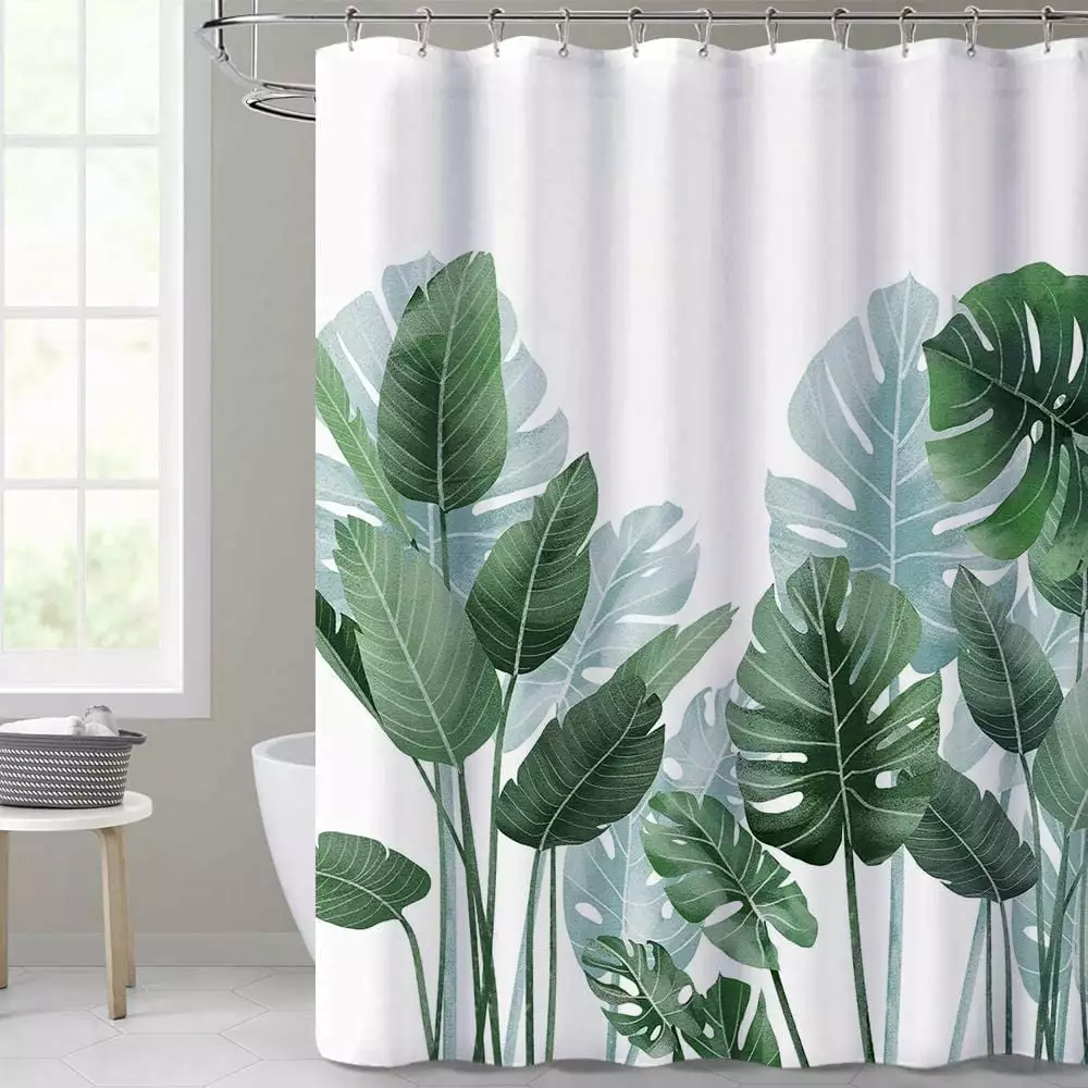 Shower Curtains for Bathroom - Tropical Leaves Plant on White Background Odorless Curtain for Bathroom Showers and Bathtubs. 72 x 72 inches Long. Hooks Included